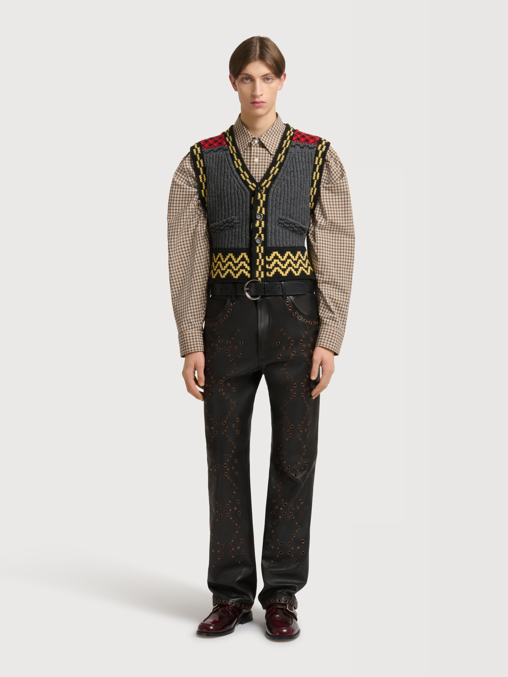 Black leather trousers with studded front - Pants - Image 2