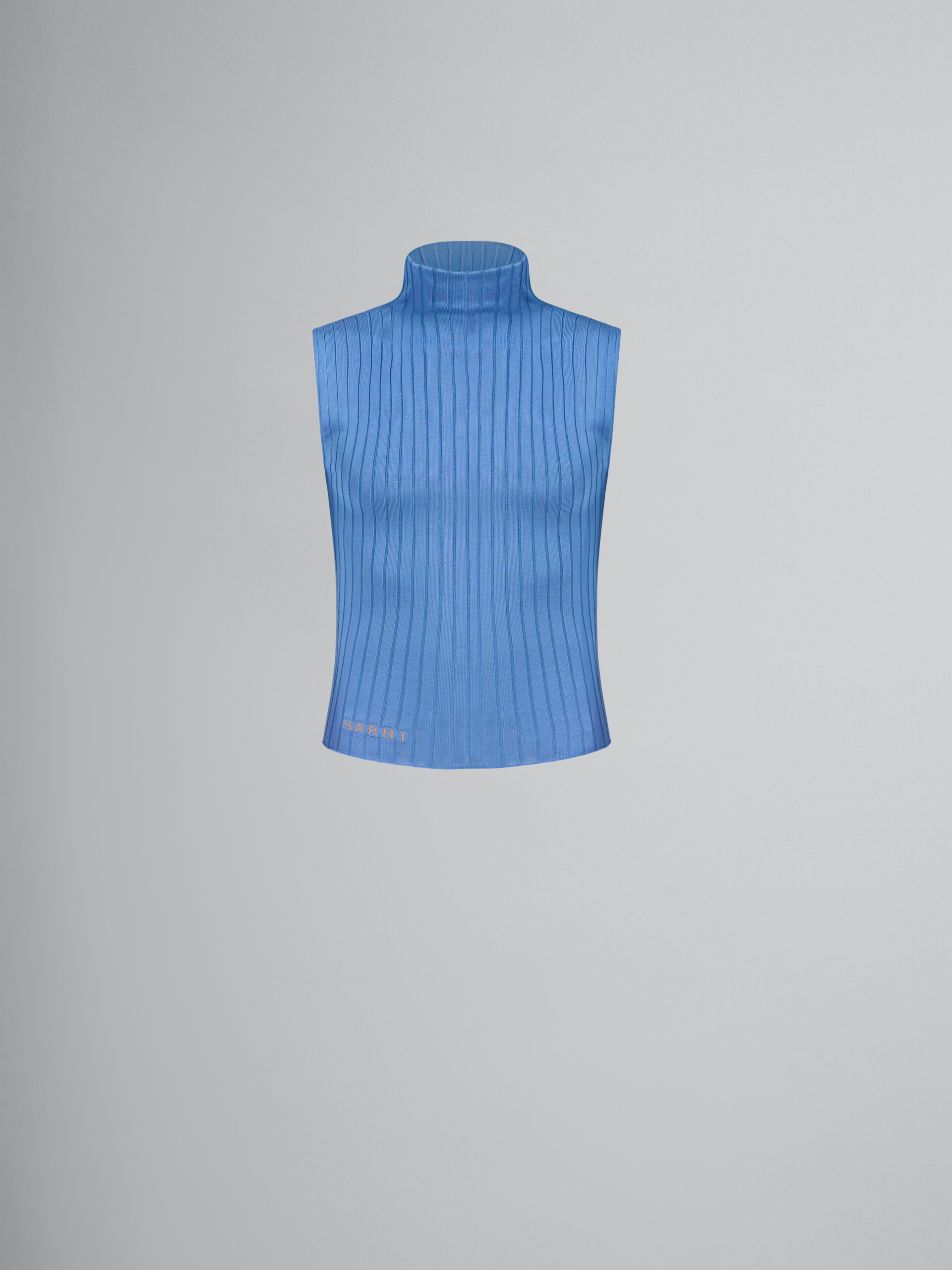 Blue ribbed viscose turtleneck vest - Pullovers - Image 1