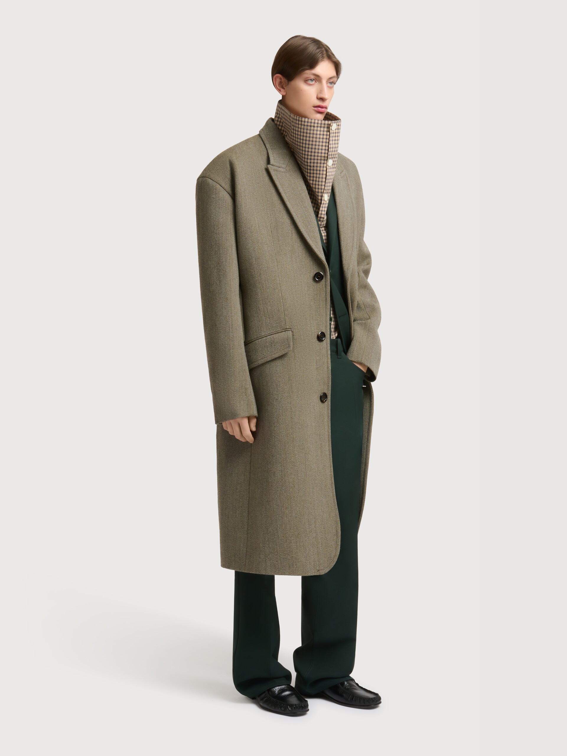 Taupe tweed oversized coat - Coats - Image 3