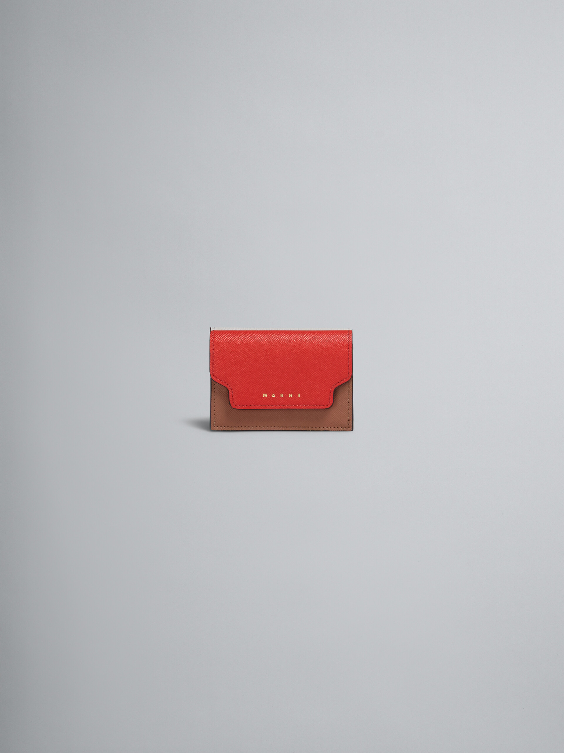Tri-fold wallet in tri-coloured saffiano leather - Wallets - Image 1