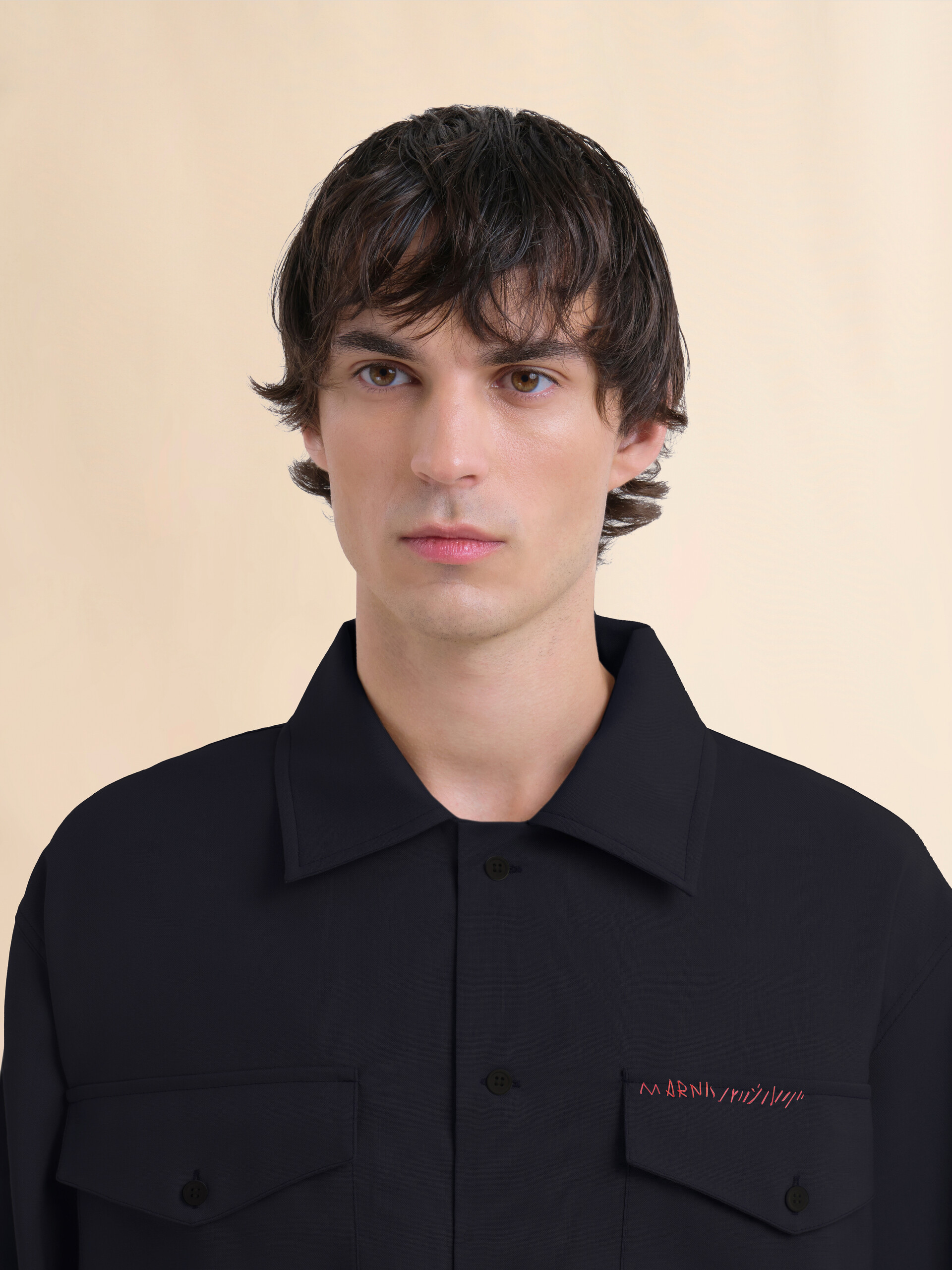Deep blue tropical wool shirt with Marni Mending - Shirts - Image 4