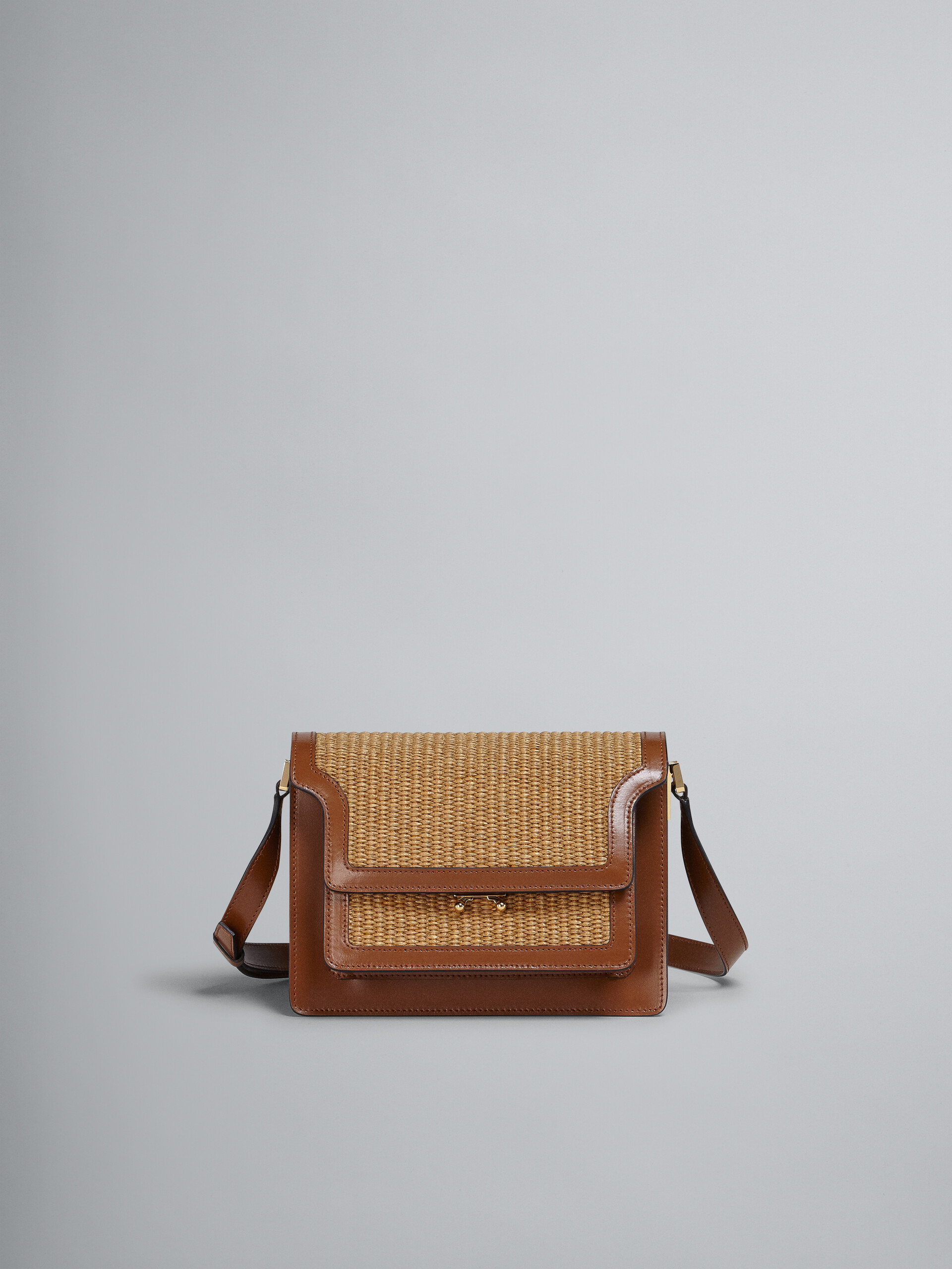 TRUNK SOFT medium bag in brown leather and raffia - Shoulder Bags - Image 1