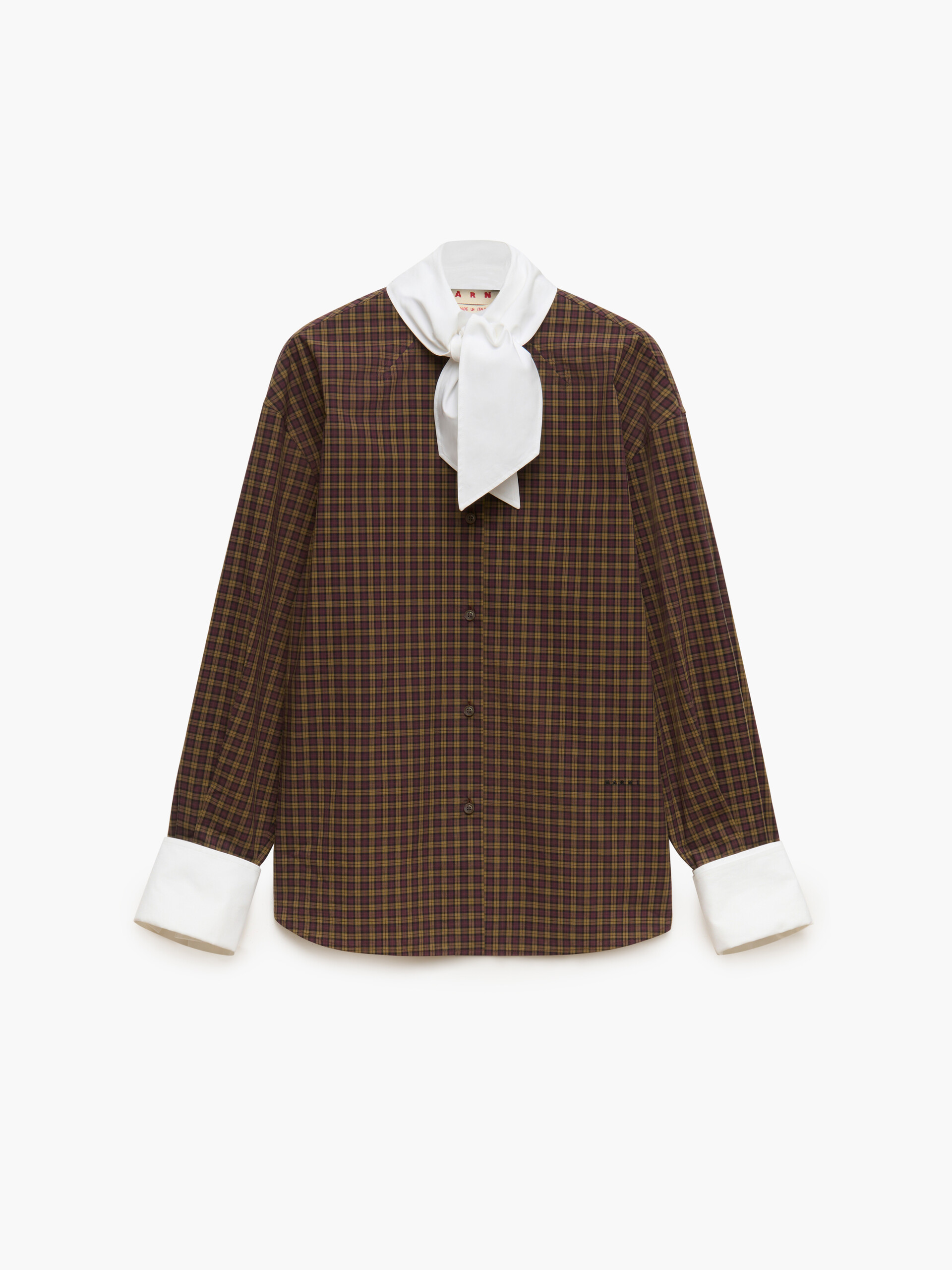 Brown checked poplin shirt with neck tie - Shirts - Image 1