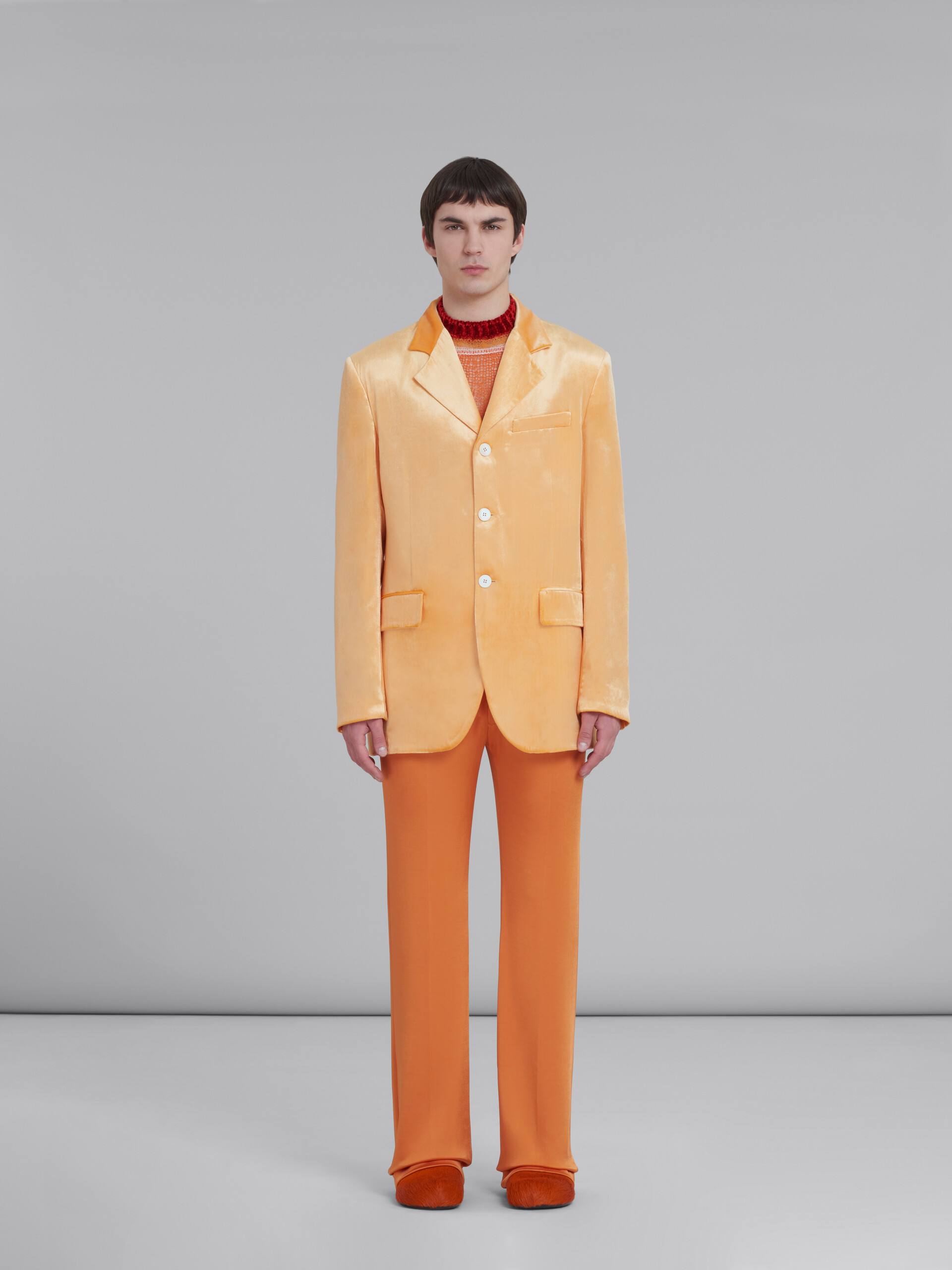 Orangefarbener einreihiger Samt-Blazer - Jacken - Image 2