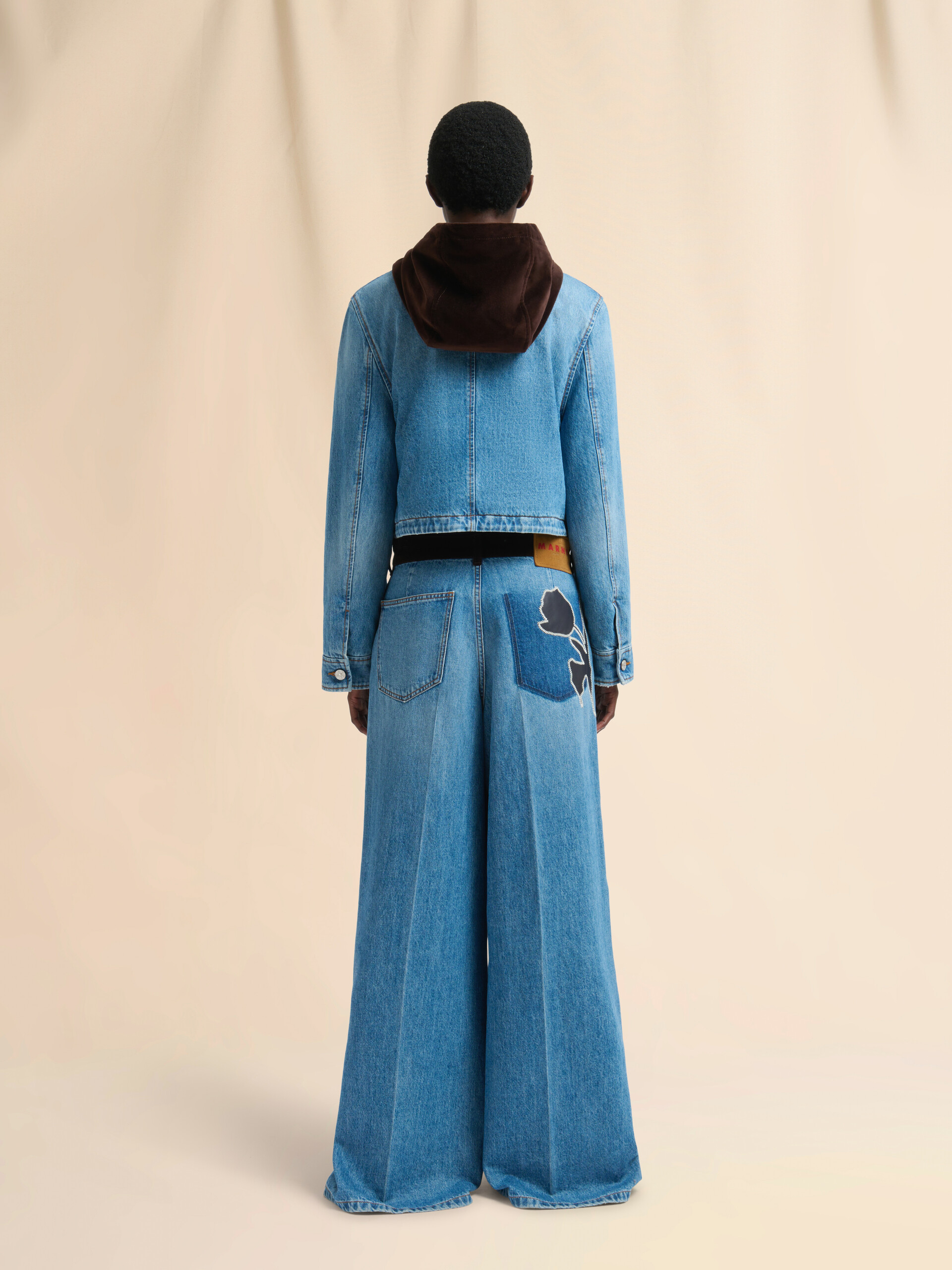 Blue denim trousers with velvet waistband - Pants - Image 3