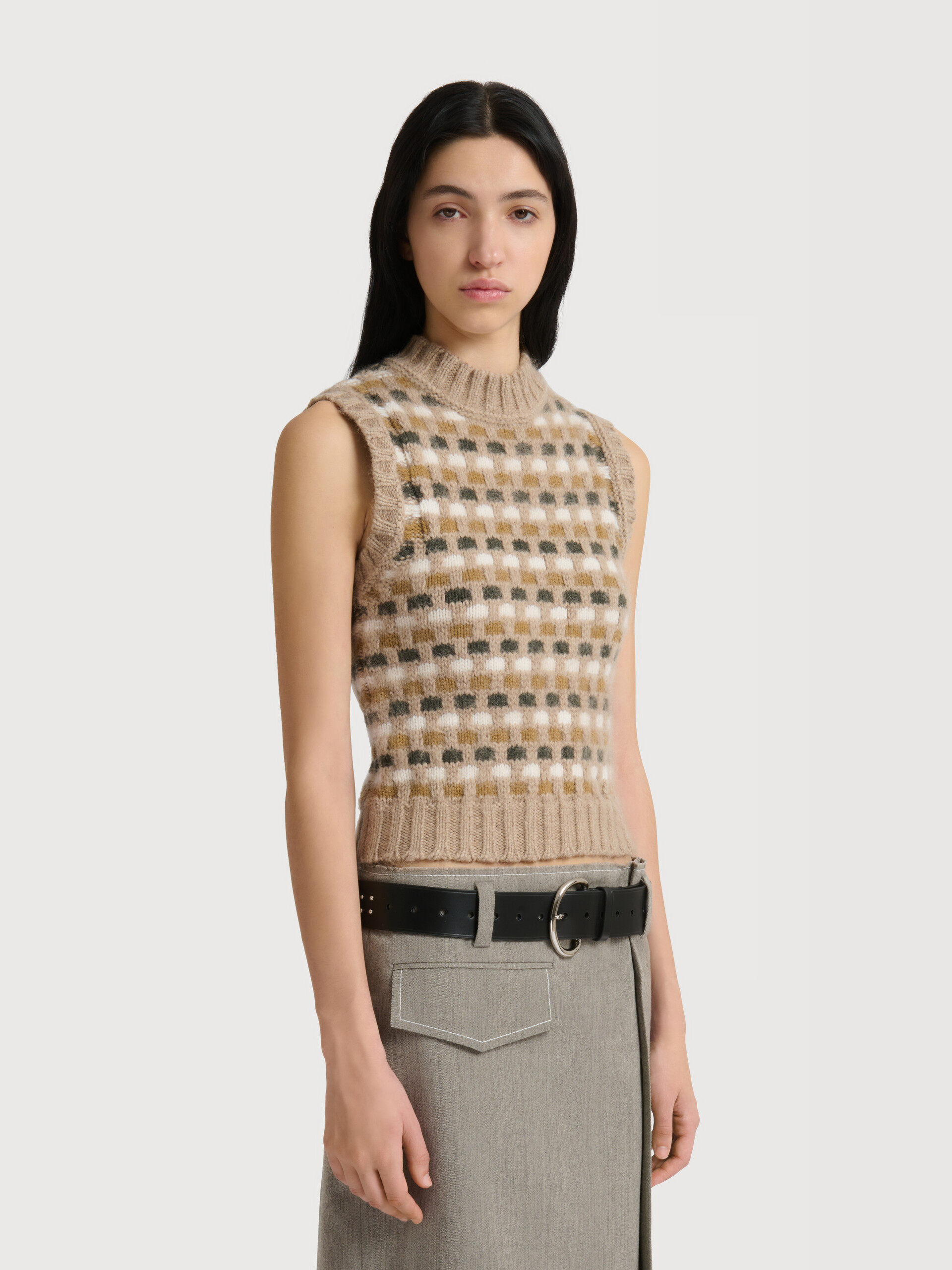 White and green jacquard Shetland wool vest - Pullovers - Image 3