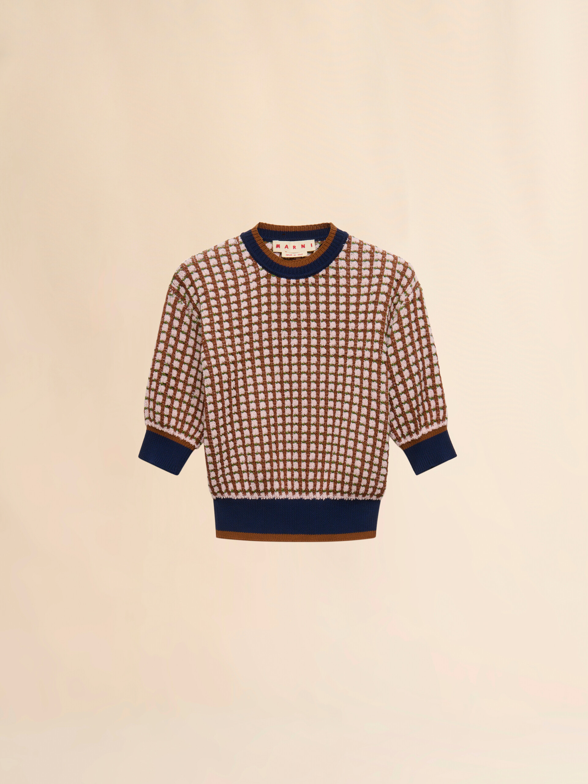 Pink and brown boucl&eacute; tweed-effect jumper - Pullovers - Image 1