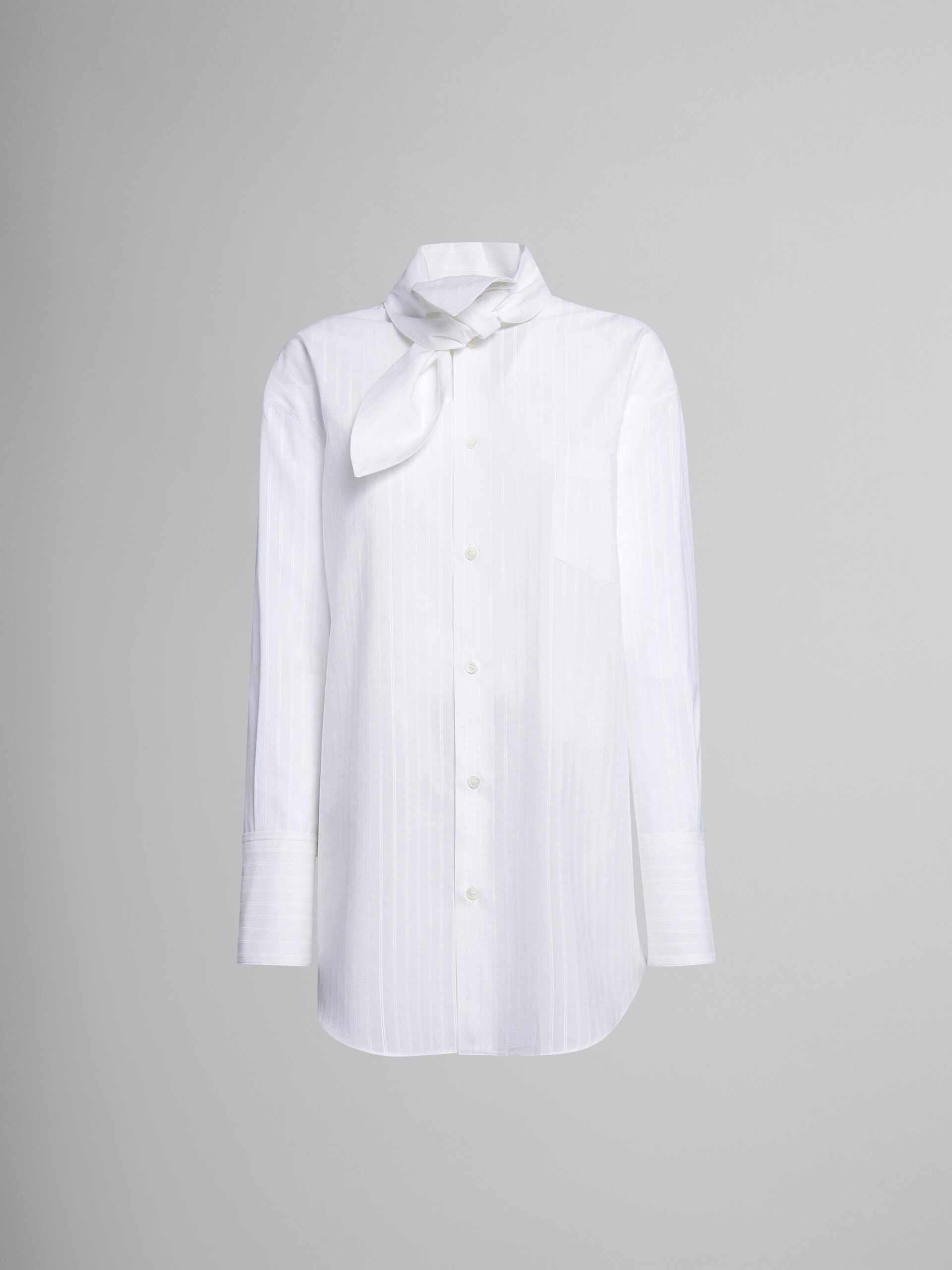 White textured poplin long shirt - Shirts - Image 1
