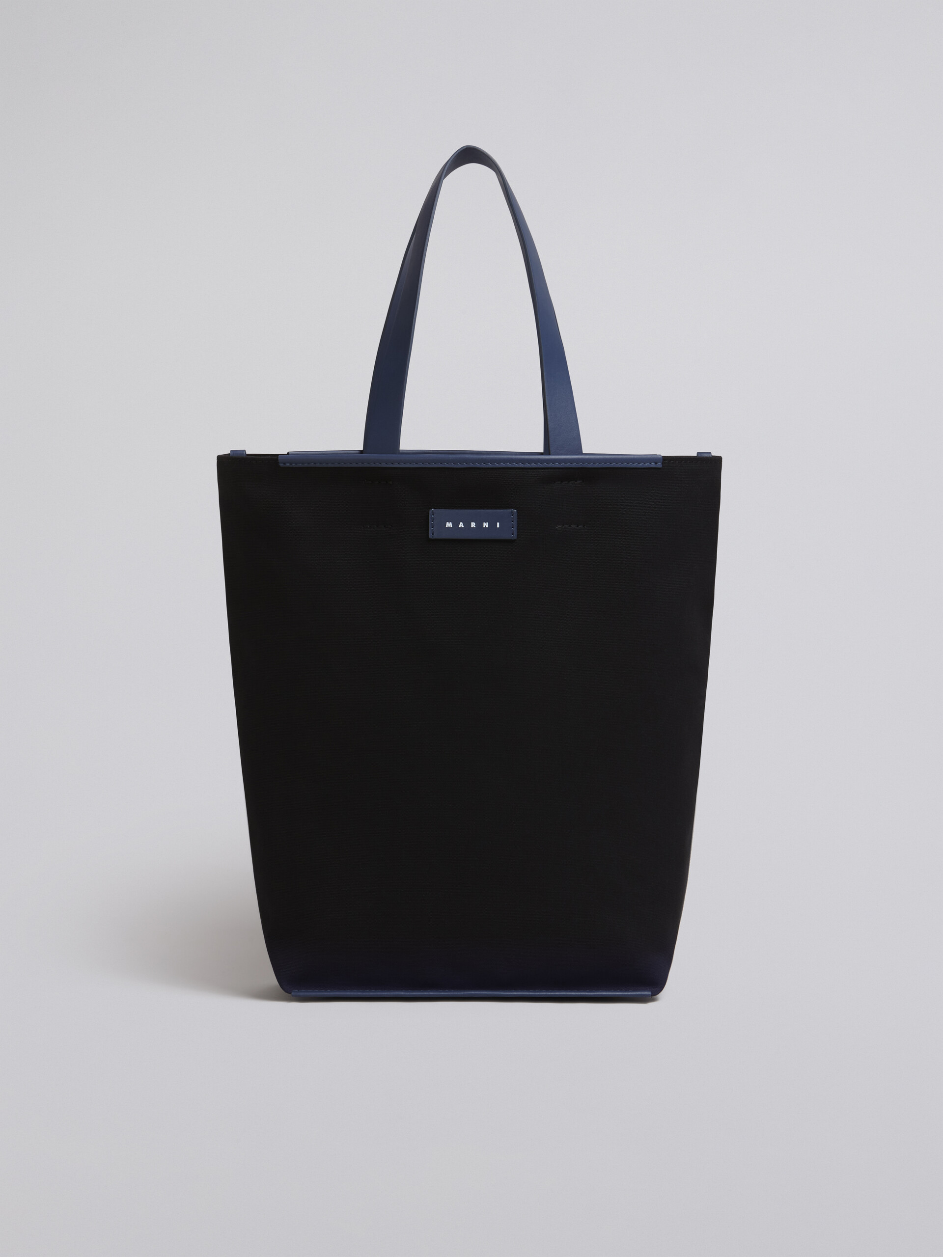 North-South cotton canvas shopping bag with outline blue sprayed motif - Shopping Bags - Image 1