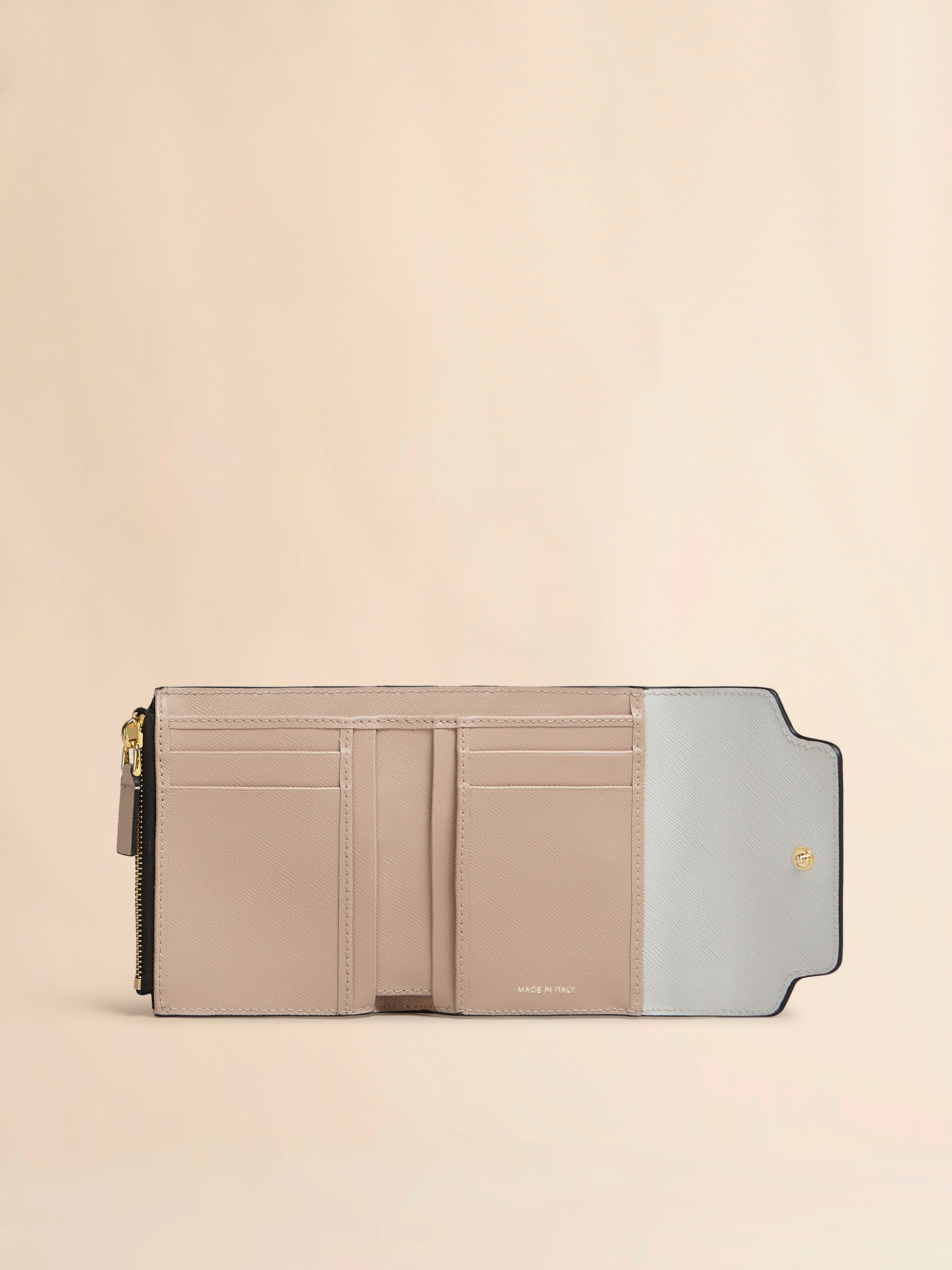 Portefeuille en cuir saffiano vert clair, blanc et marron - Portefeuilles - Image 2