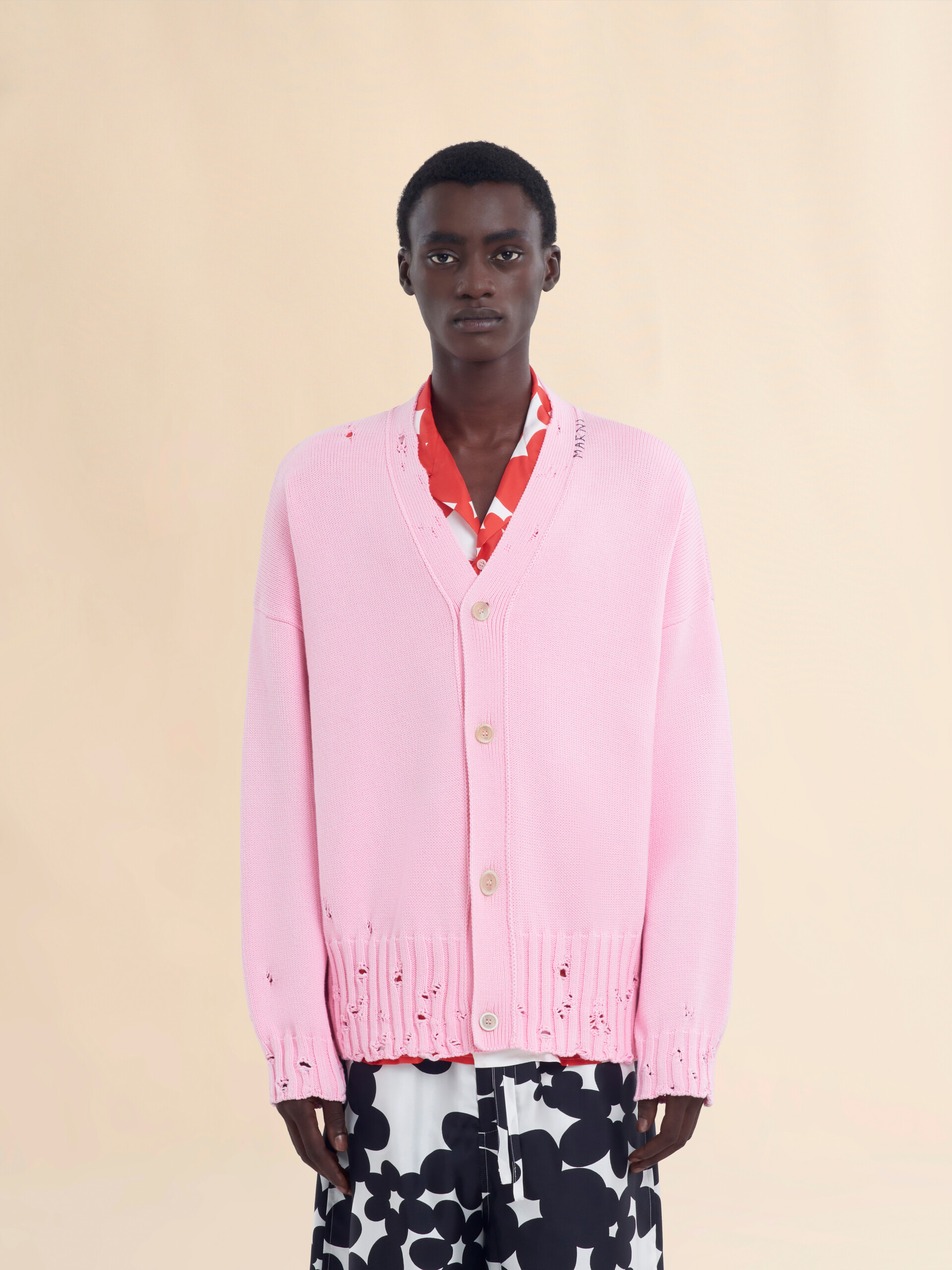 Pink cotton cardigan with Marni Symbol - Pullovers - Image 2