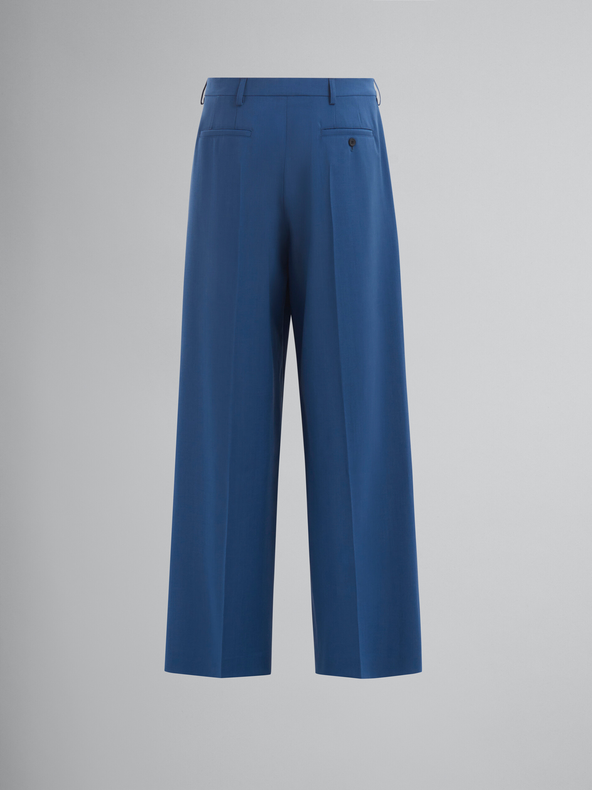 Pantalon en laine mohair bleue avec plis - Pantalons - Image 2