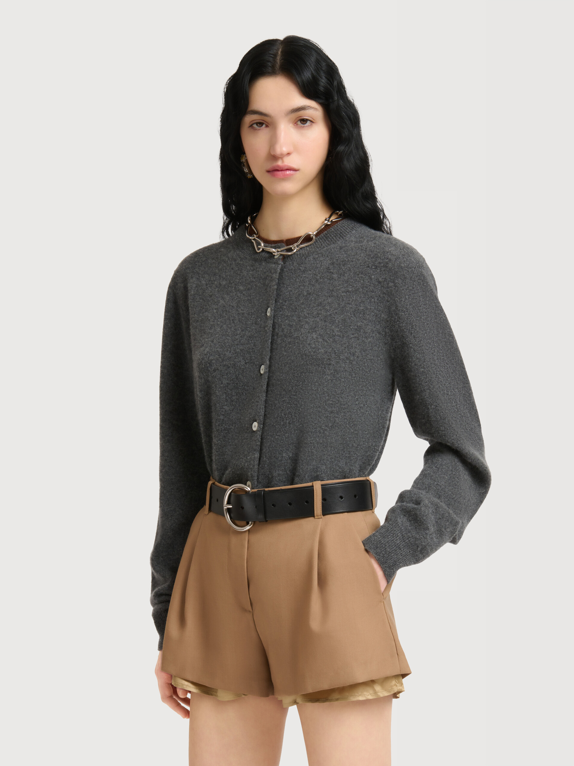Grey cashmere cardigan with layered effect - Pullovers - Image 3