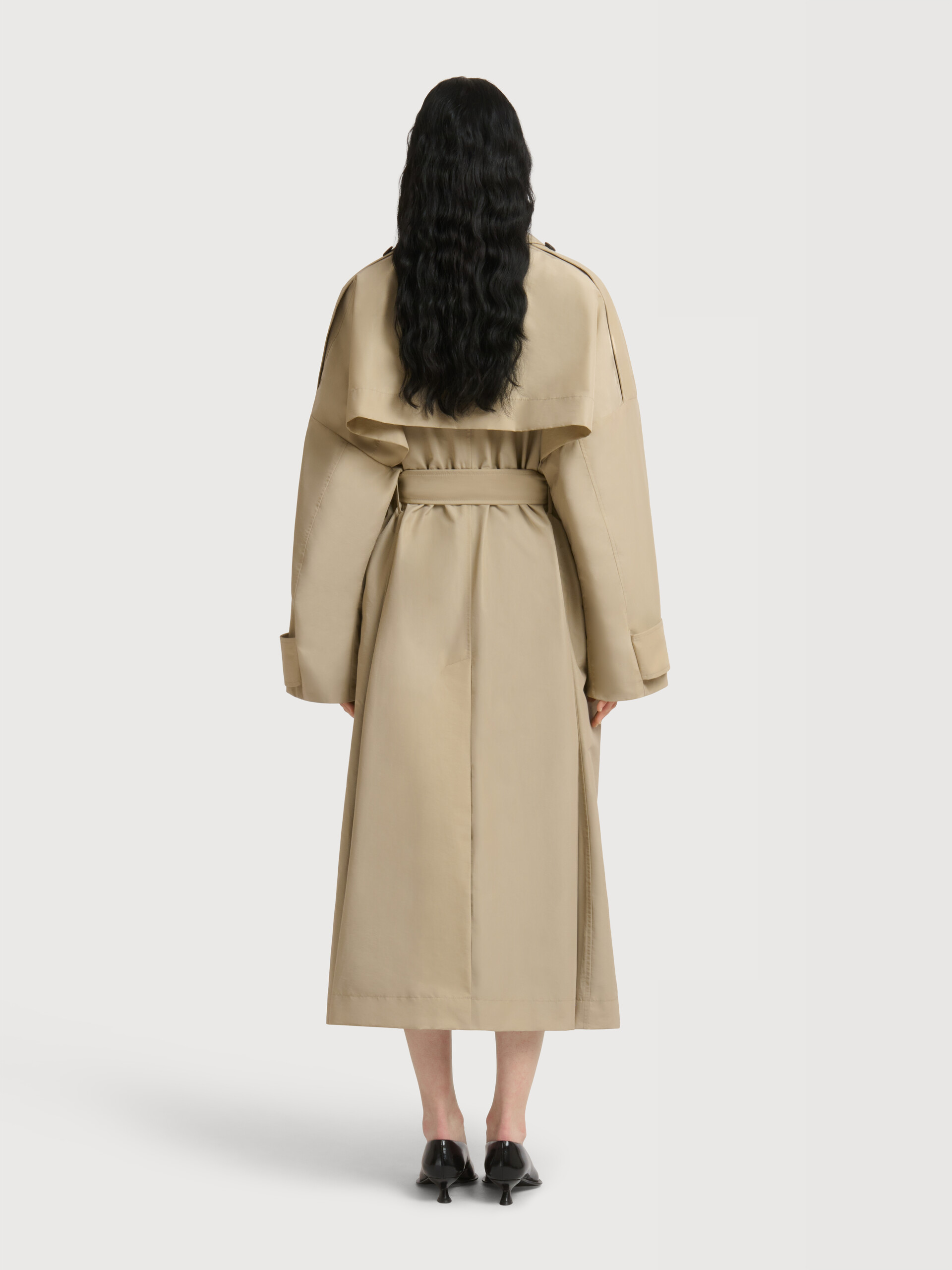 Beige nylon trench coat with belt - Jackets - Image 4