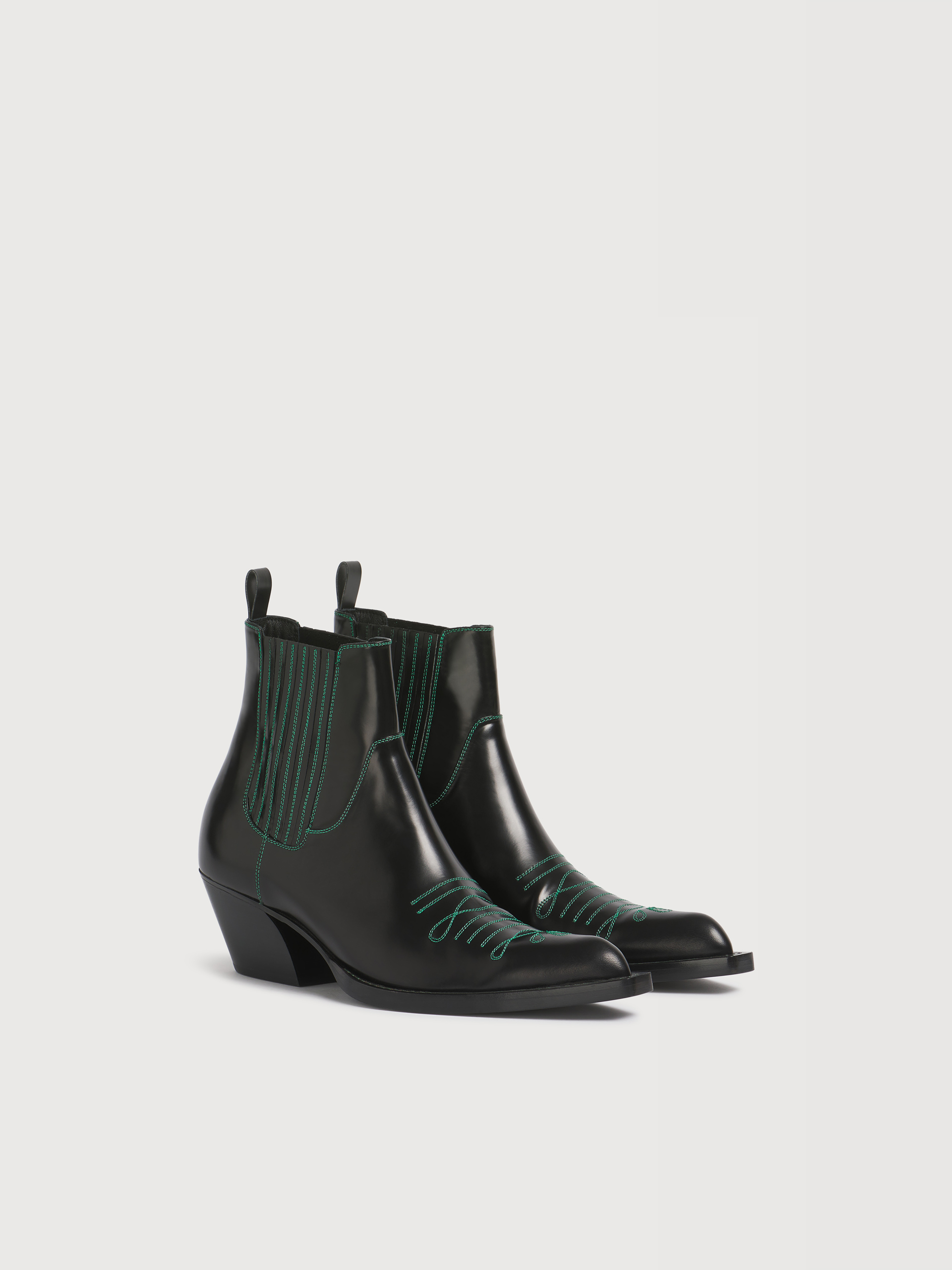 Cowboy-Stiefeletten aus schwarzem Leder mit gr&uuml;nen Ziern&auml;hten - Stiefel - Image 2