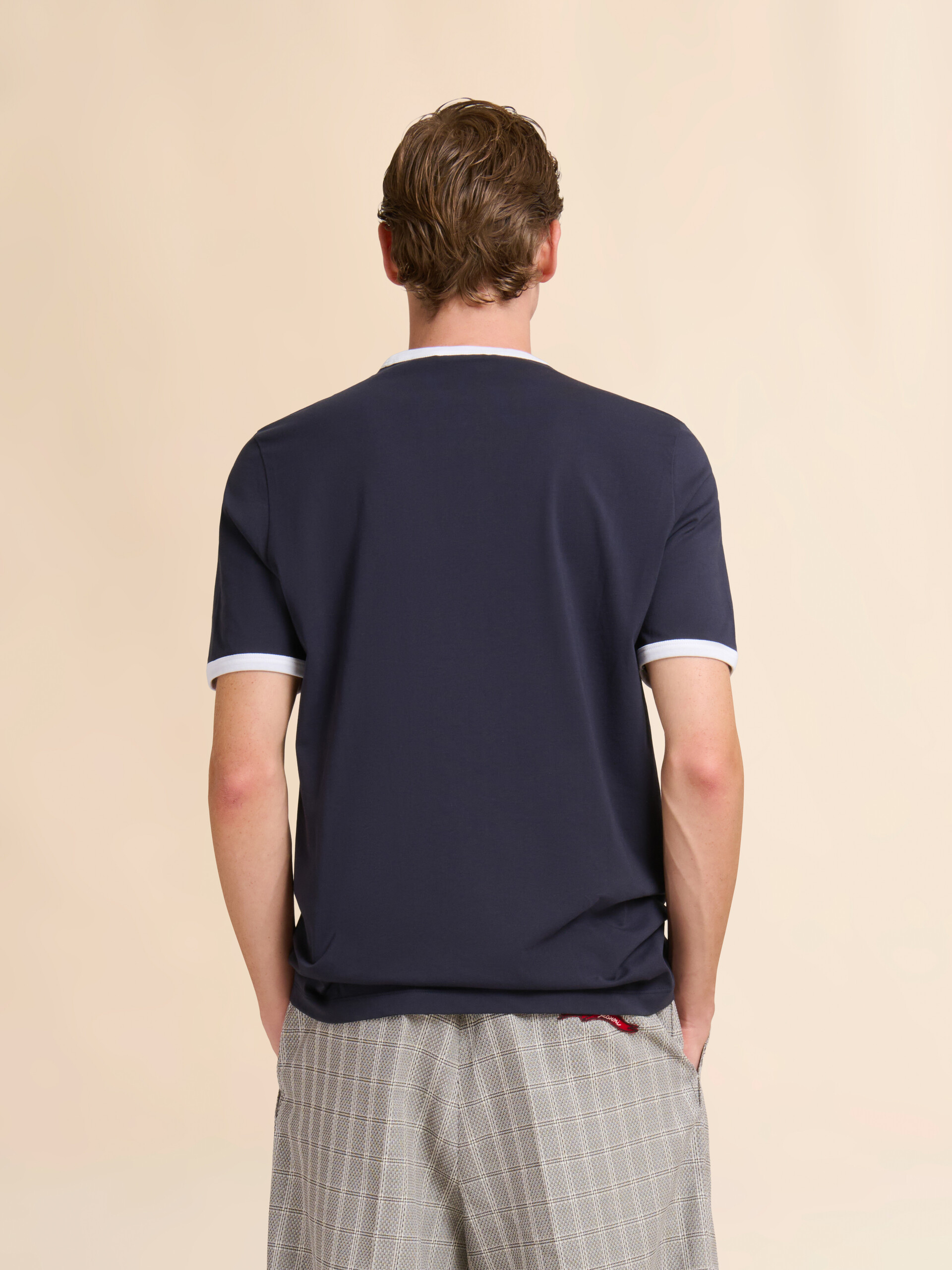 Deep blue cotton T-shirt with contrast trims - Shirts - Image 3