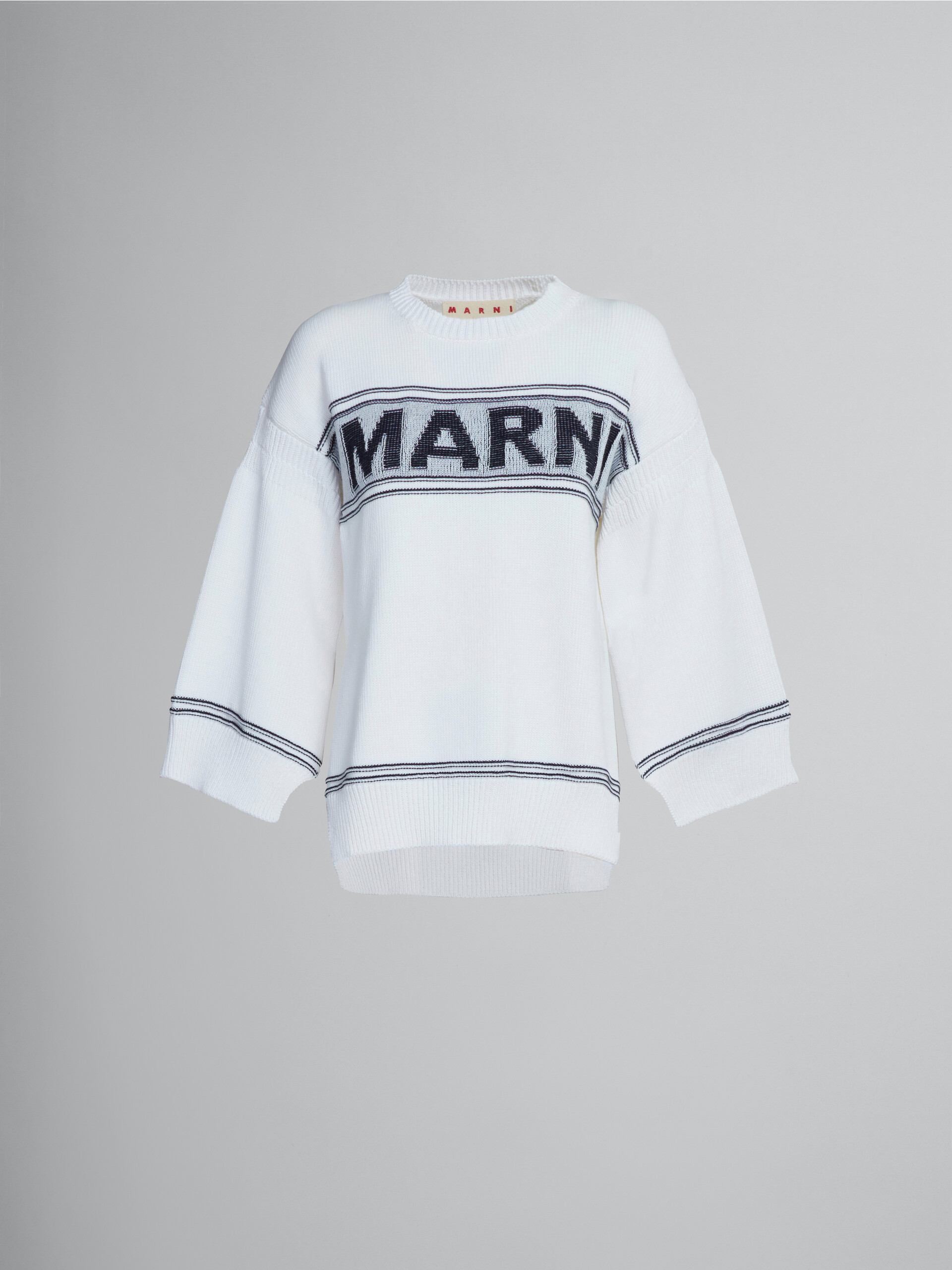 White cotton sweater with logo - Pullovers - Image 1