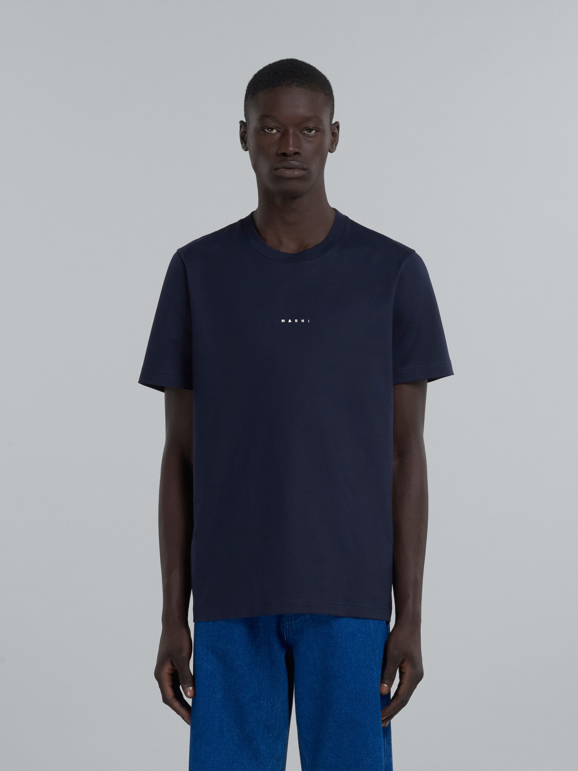 Dark blue organic cotton T-shirt with logo - T-shirts - Image 2
