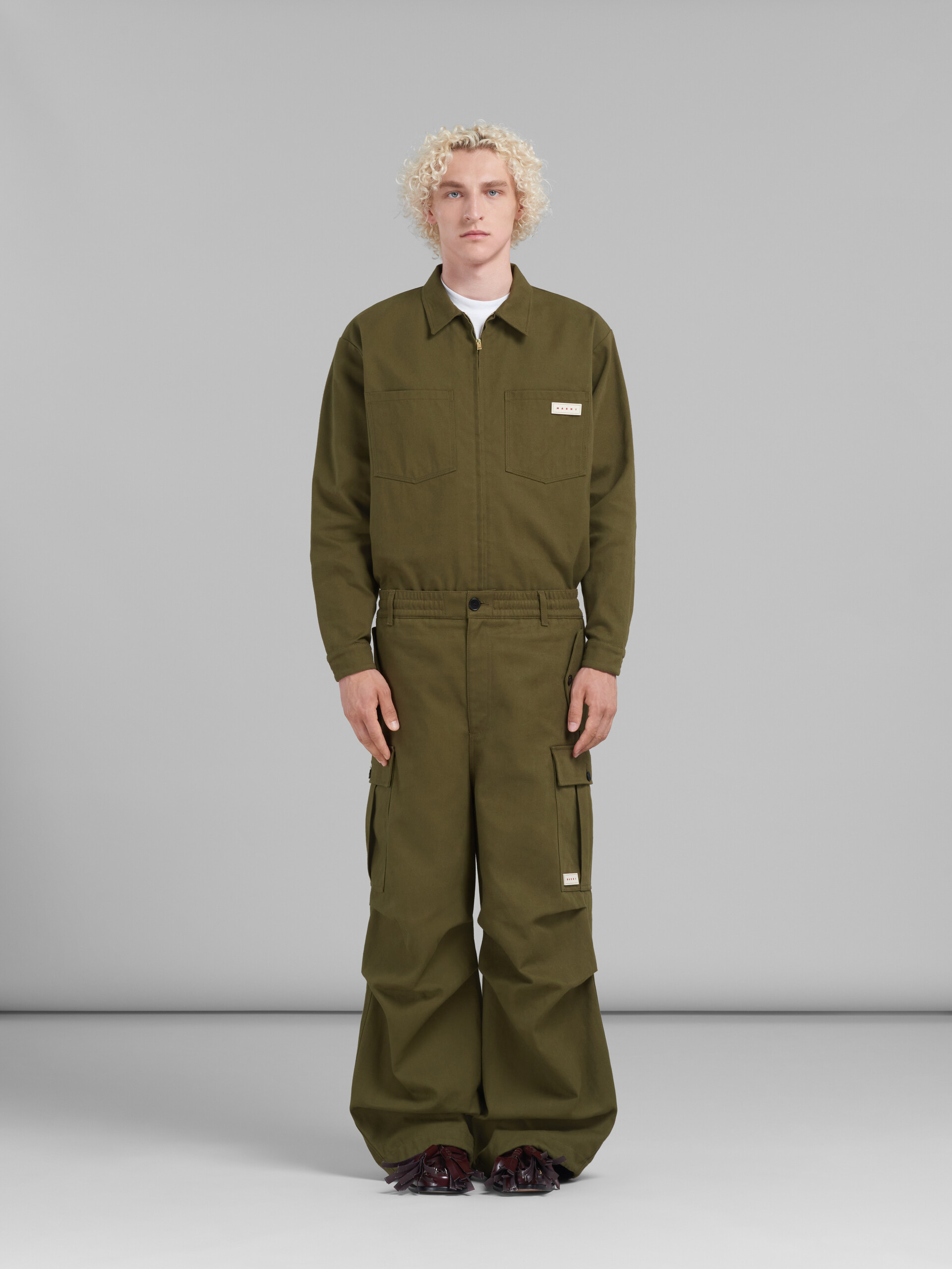 Green gabardine cargo pants - Pants - Image 2