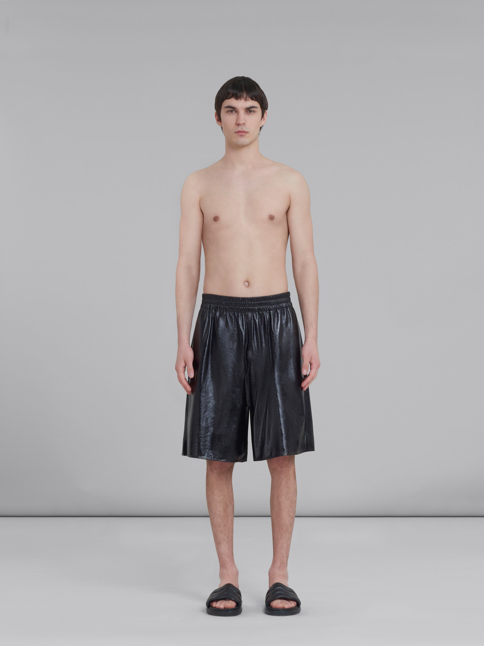 Black bermuda shorts in ultralight naplak leather - Pants - Image 2