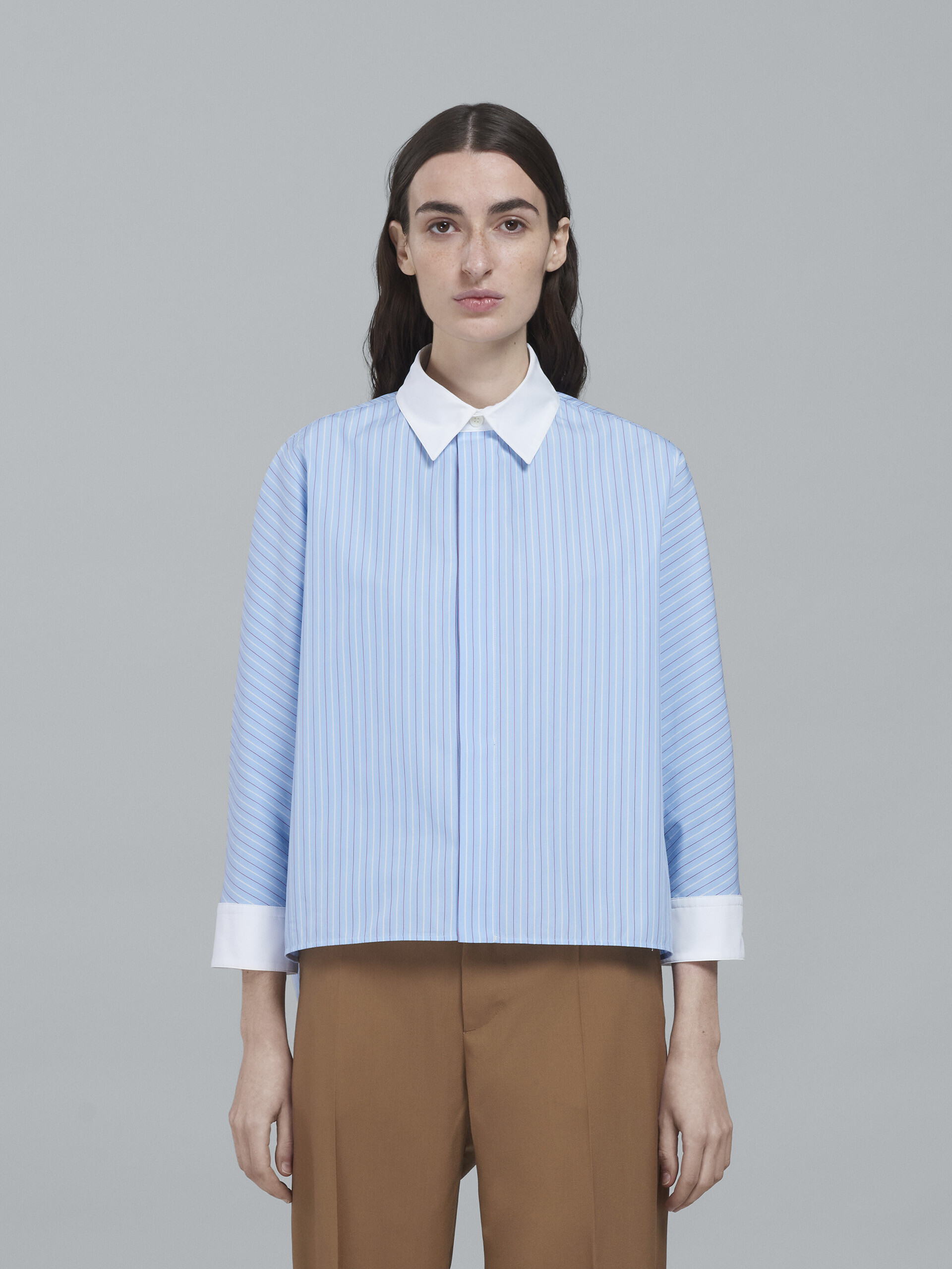Pale blue striped poplin shirt - Shirts - Image 2
