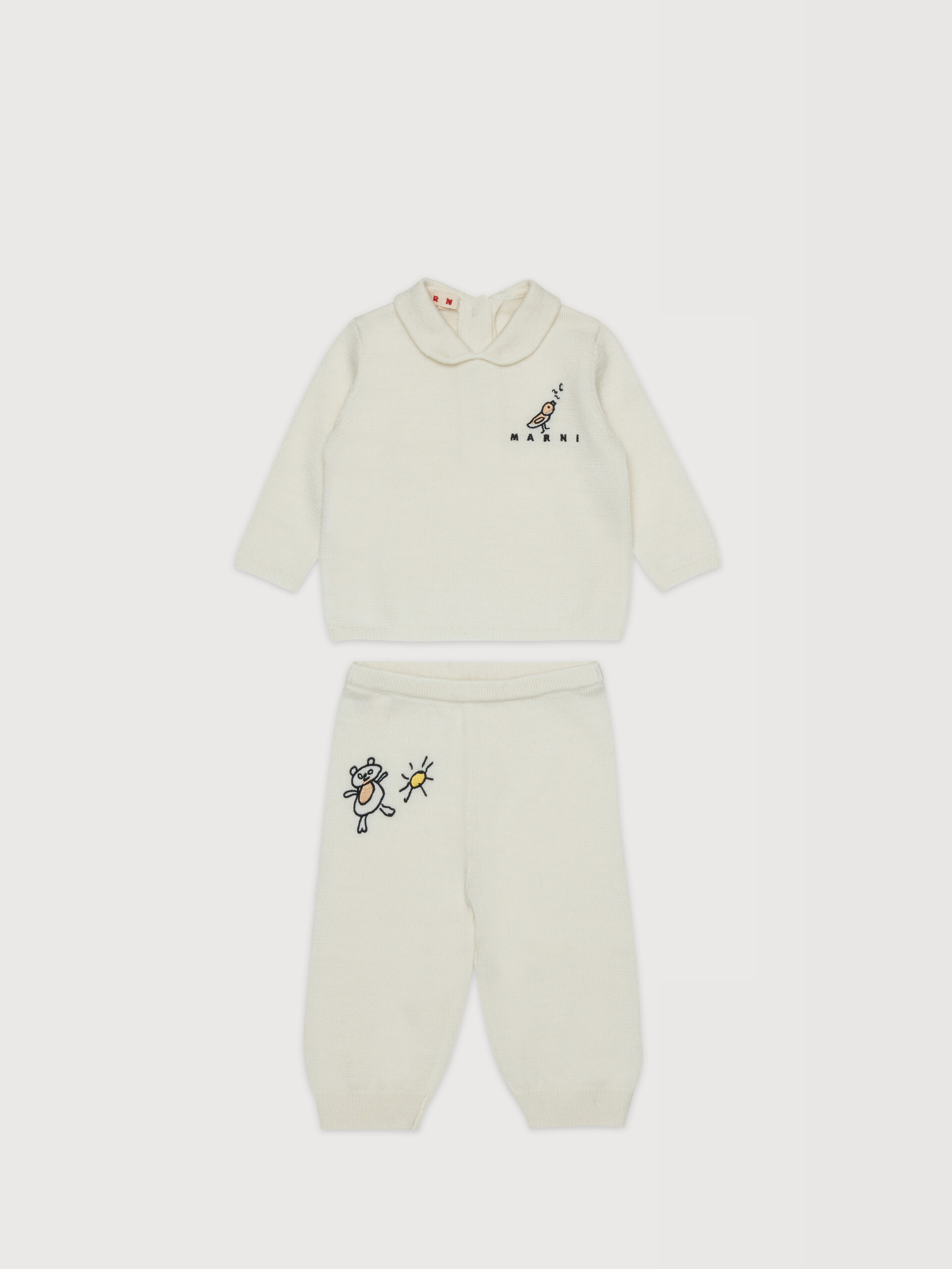Beige wool blend knit set with embroidery - Pants - Image 1