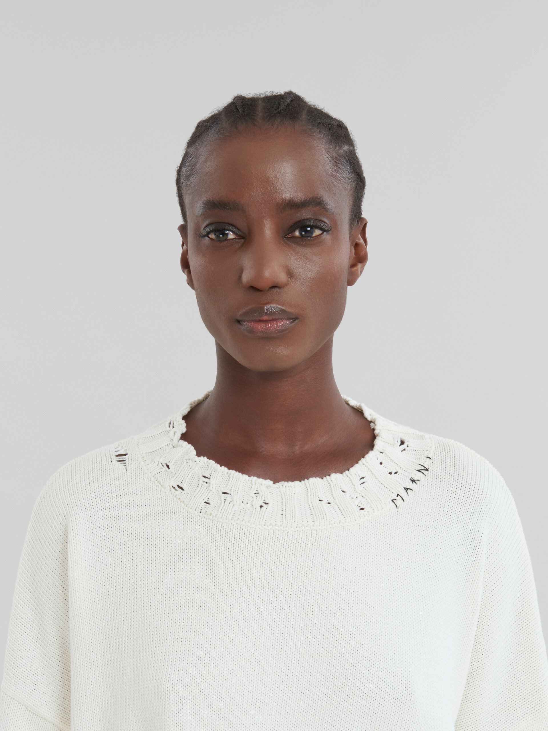 White cotton cropped sweater - Pullovers - Image 4