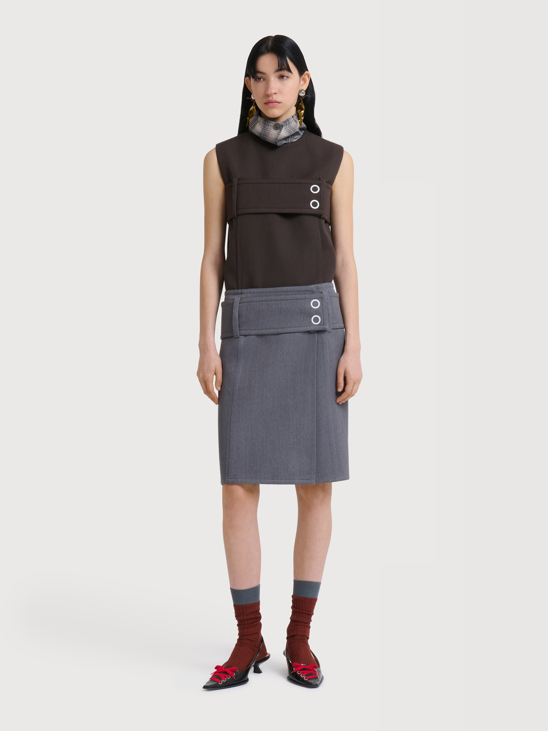 Grey wool wrap skirt with wide belt - Skirts - Image 2