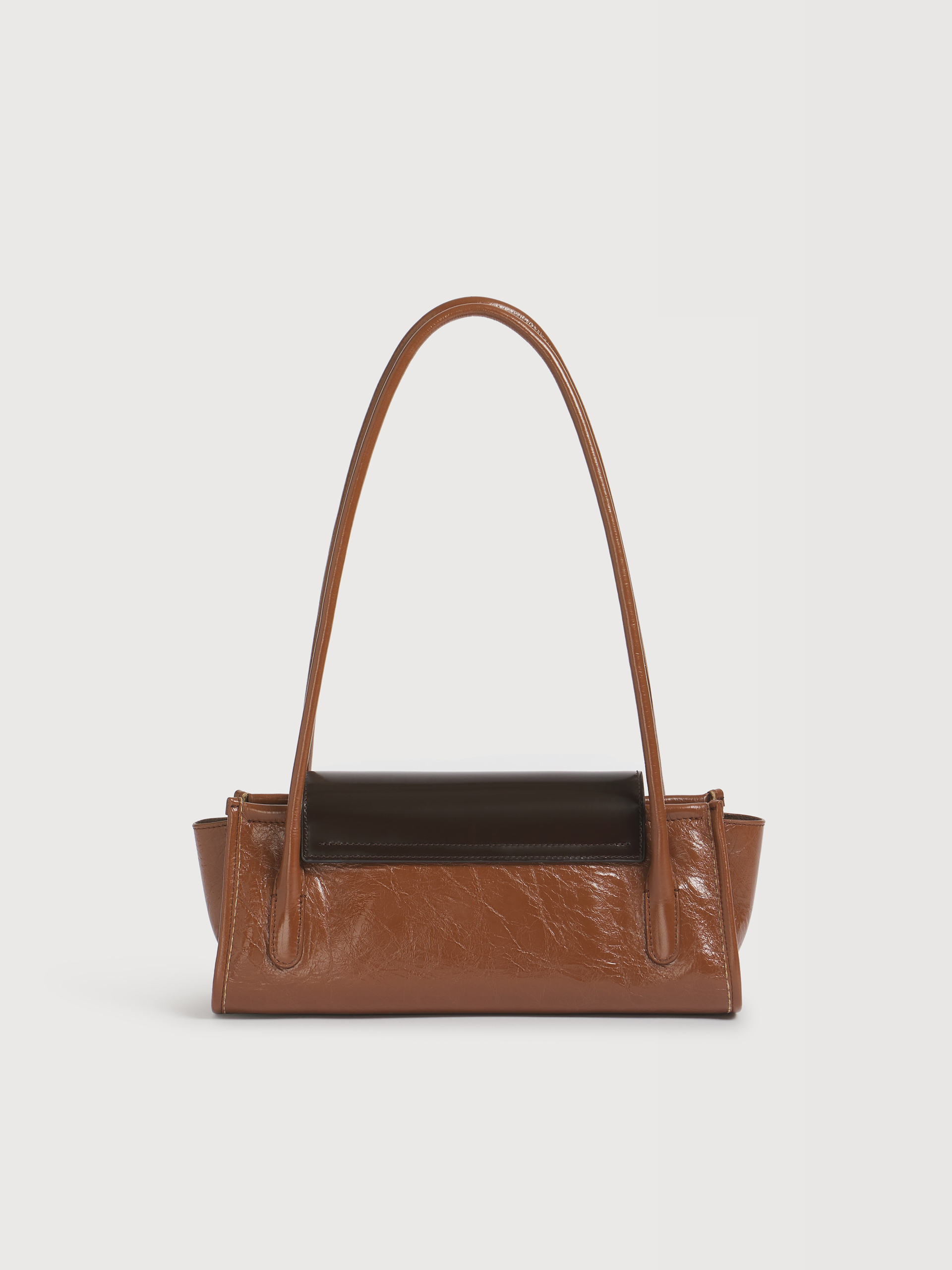 Sac Trunkette en cuir marron et noir - Sacs port&eacute;s &eacute;paule - Image 3