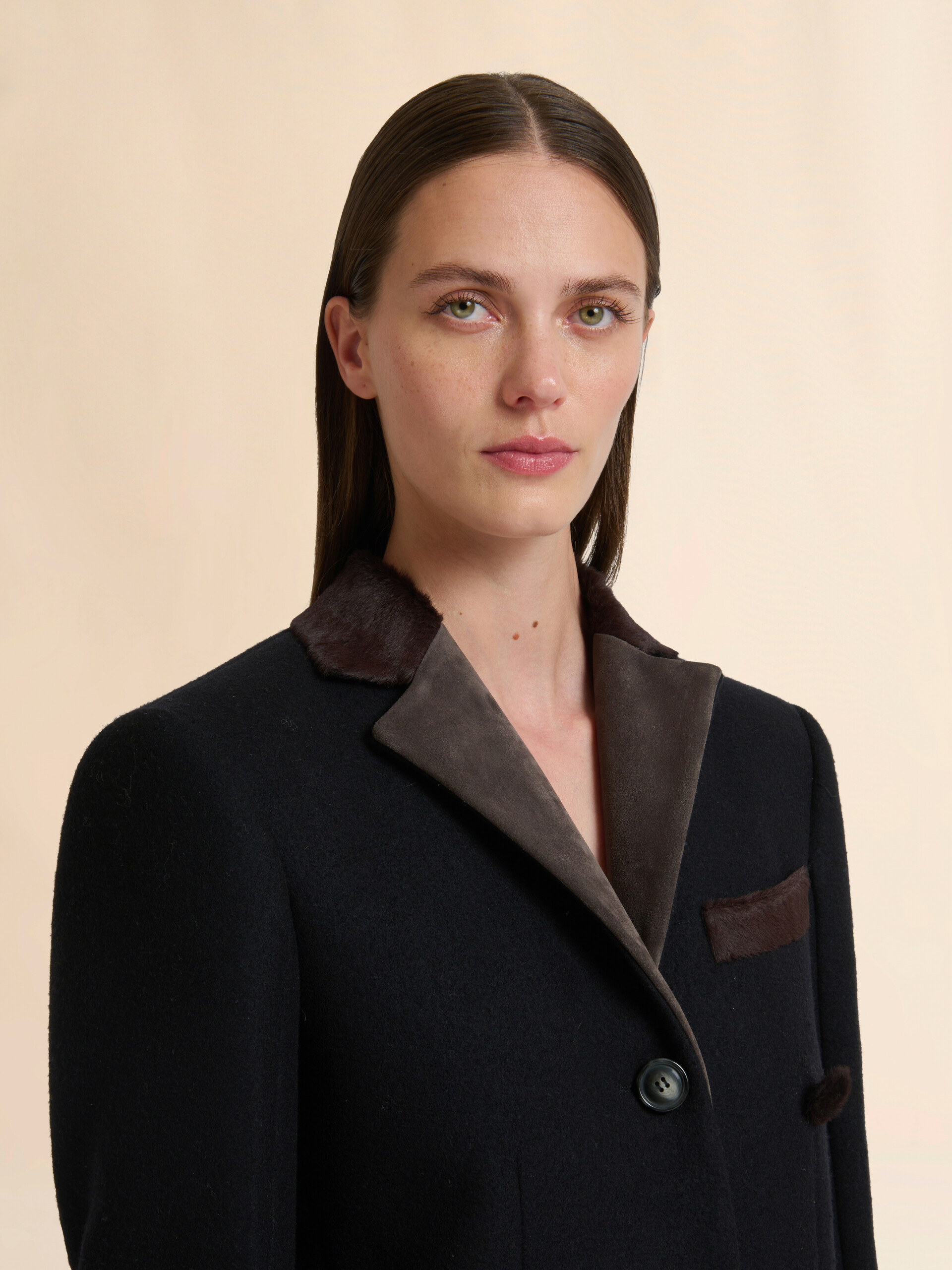 Black wool felt coat with leather details - Coats - Image 4