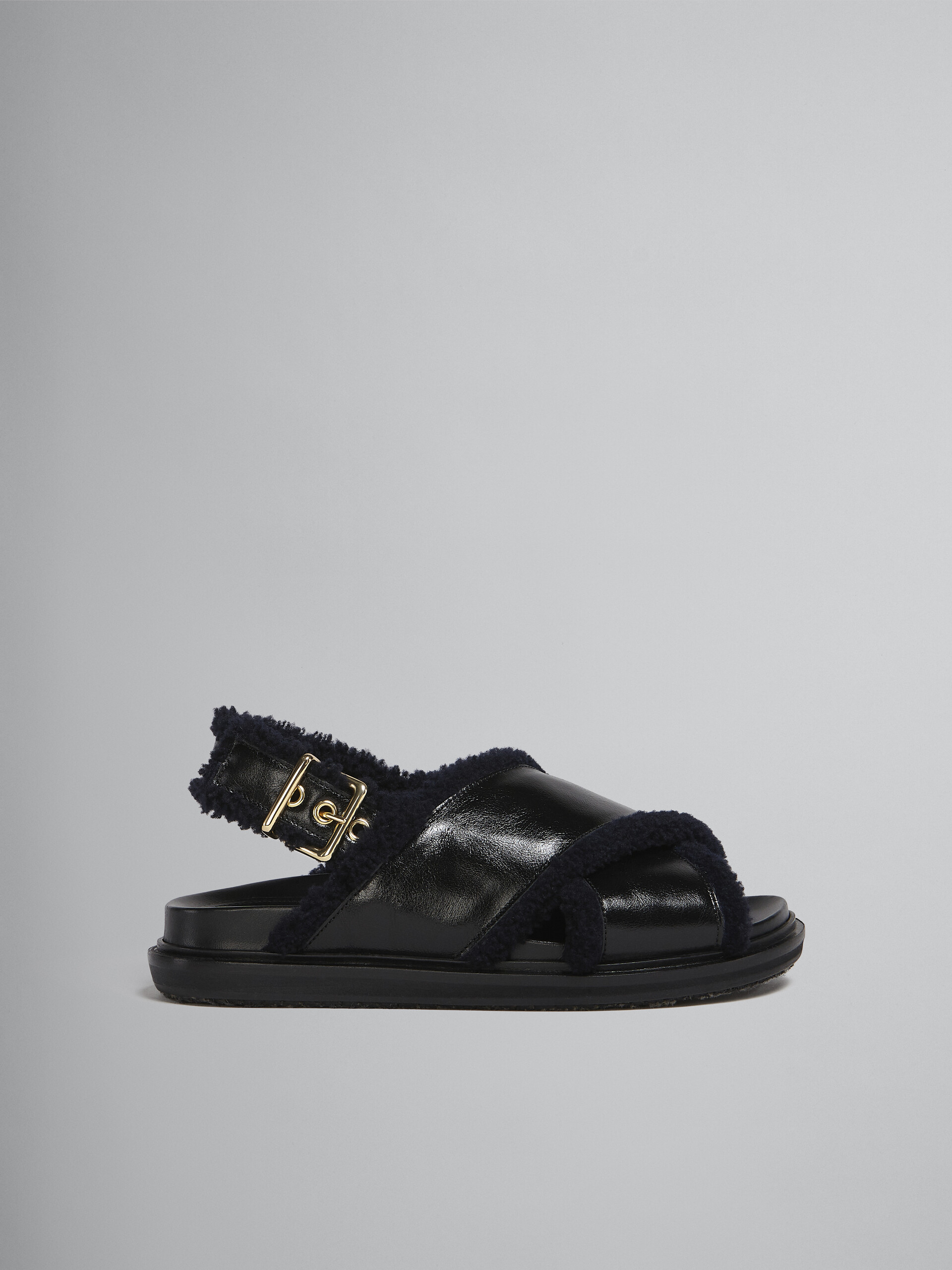 Black leather and merinos Fussbett - Sandals - Image 1