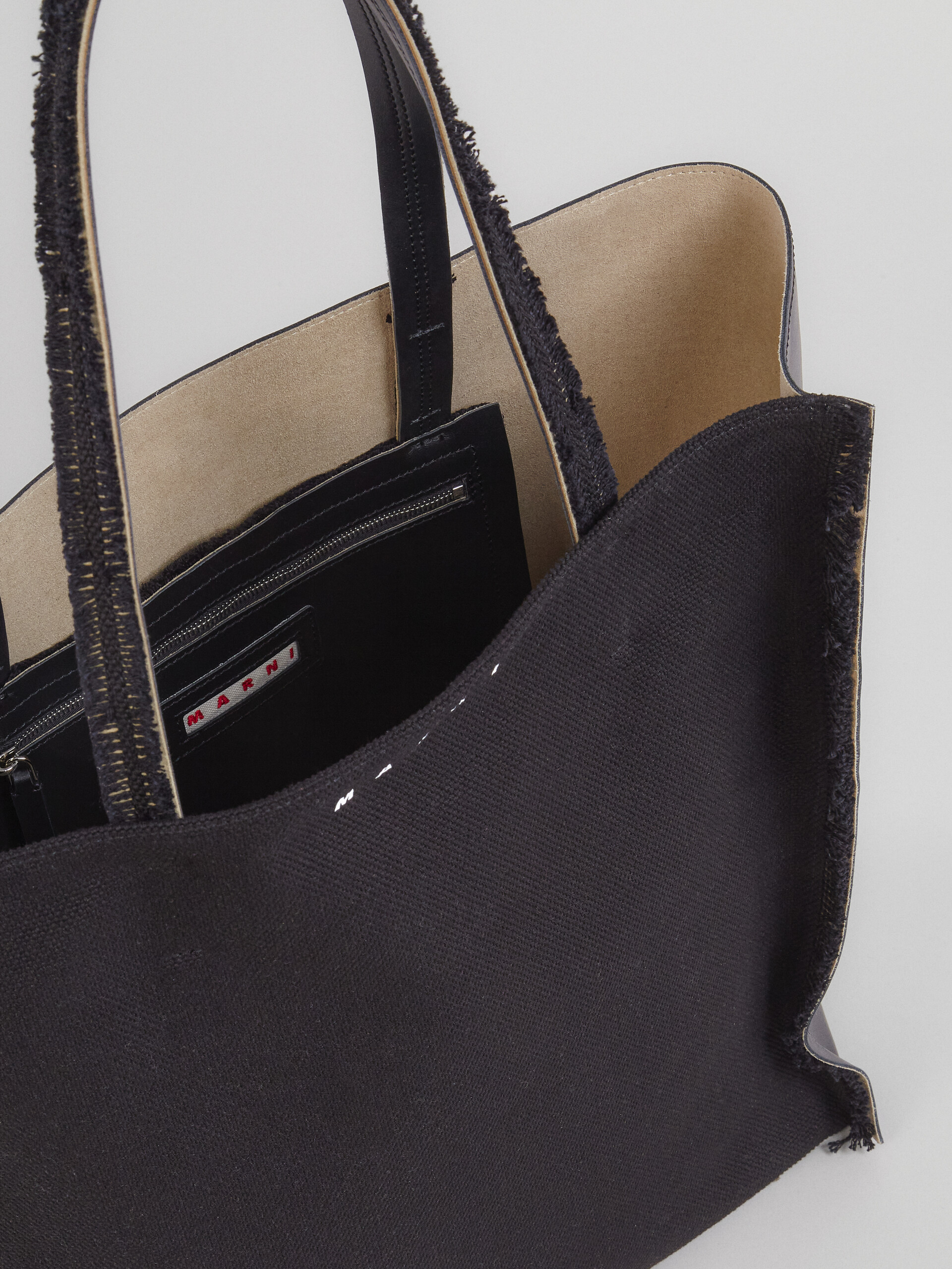Black leather and canvas MUSEO SOFT shopping bag - Shopping Bags - Image 4