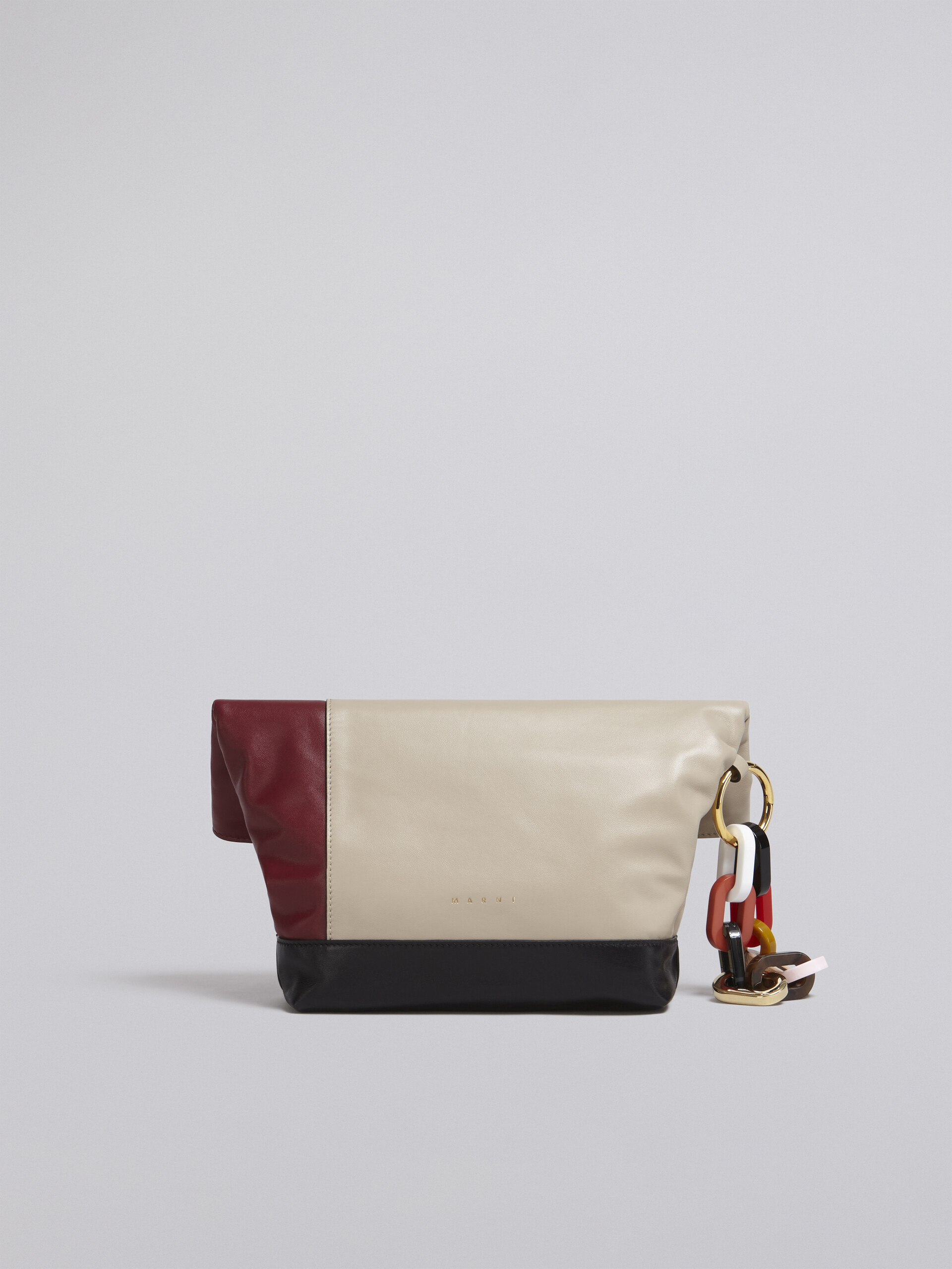 Smooth calfskin clutch with multi-coloured resin chain - Pochettes - Image 1