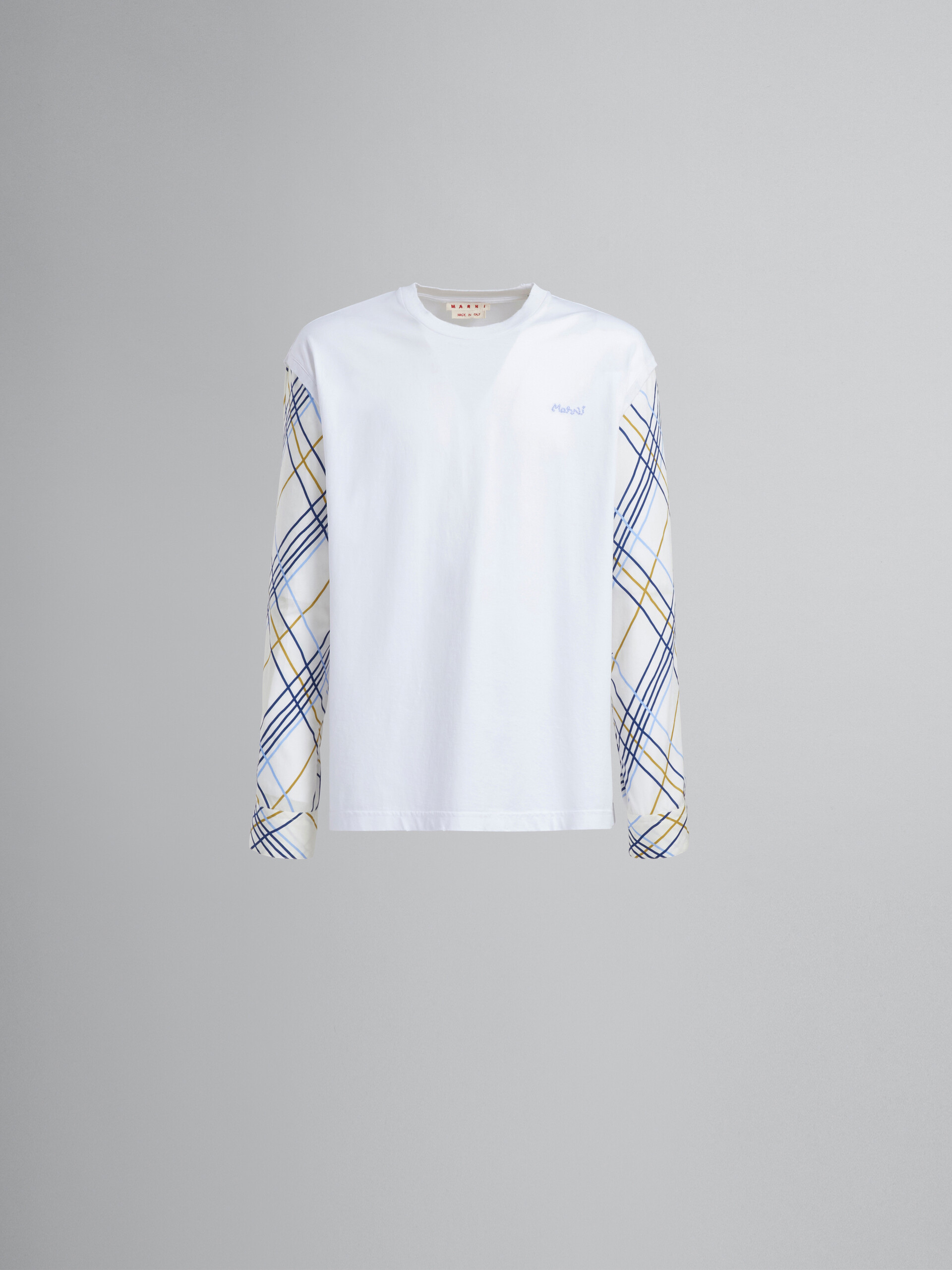 White cotton T-shirt with contrasting sleeves - T-shirts - Image 1