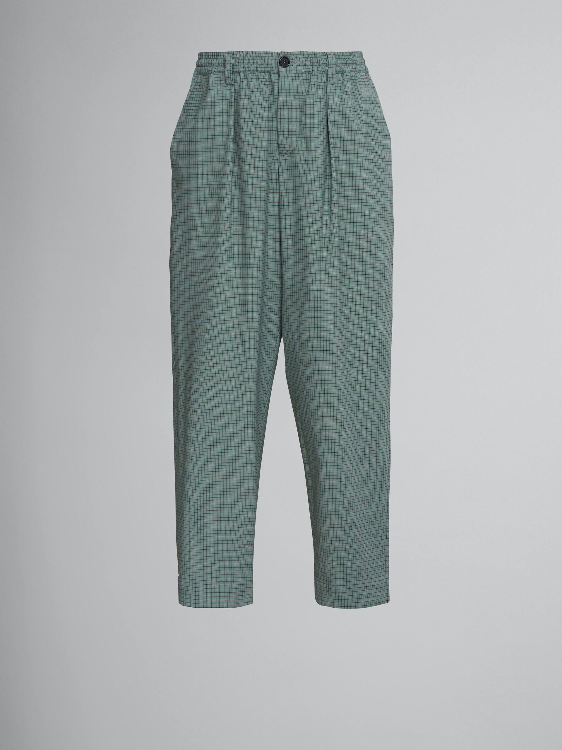 Green cropped trousers in tropical wool with checks - Pants - Image 1