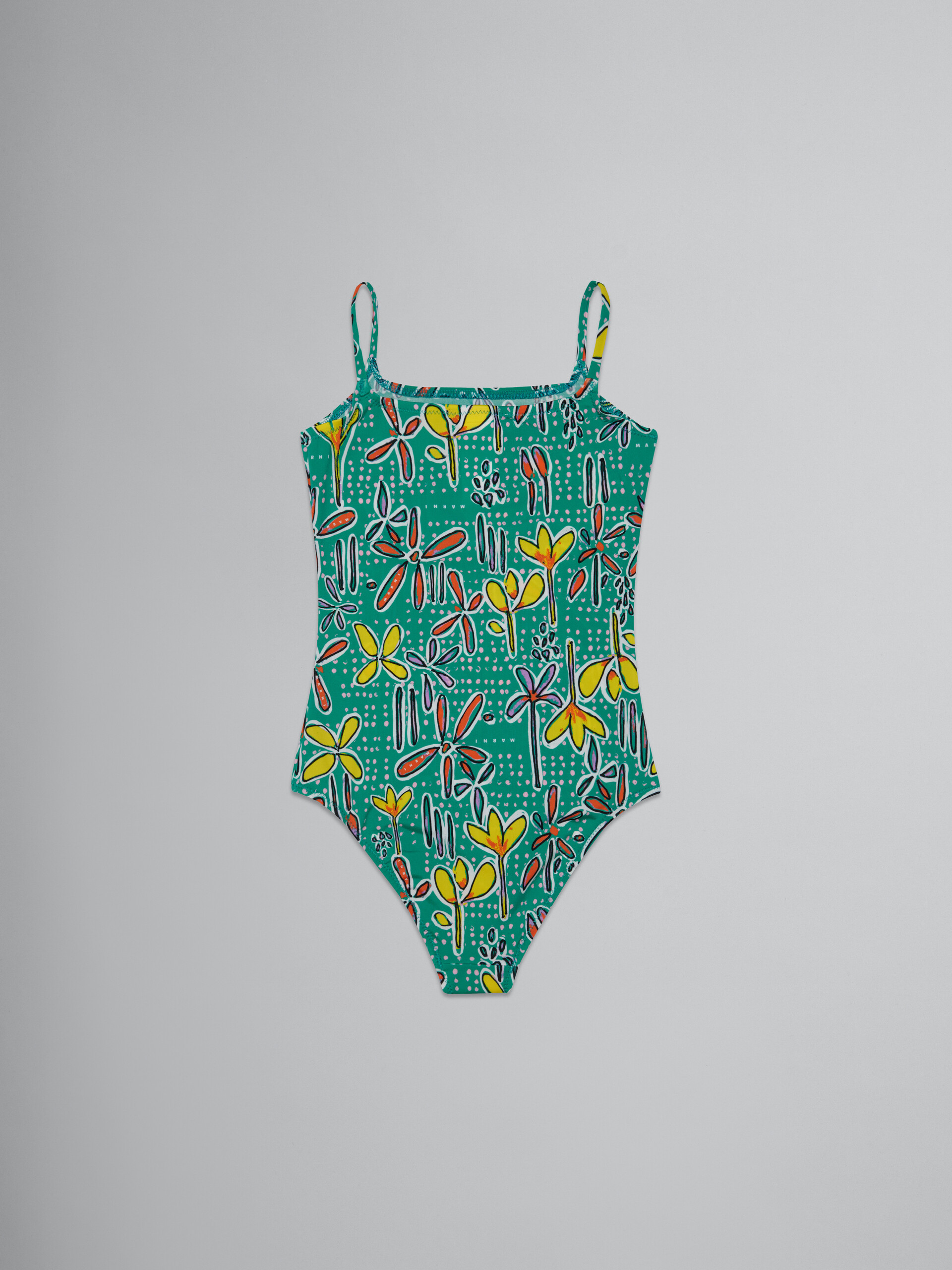 Green one-piece swimsuit with Carioca print