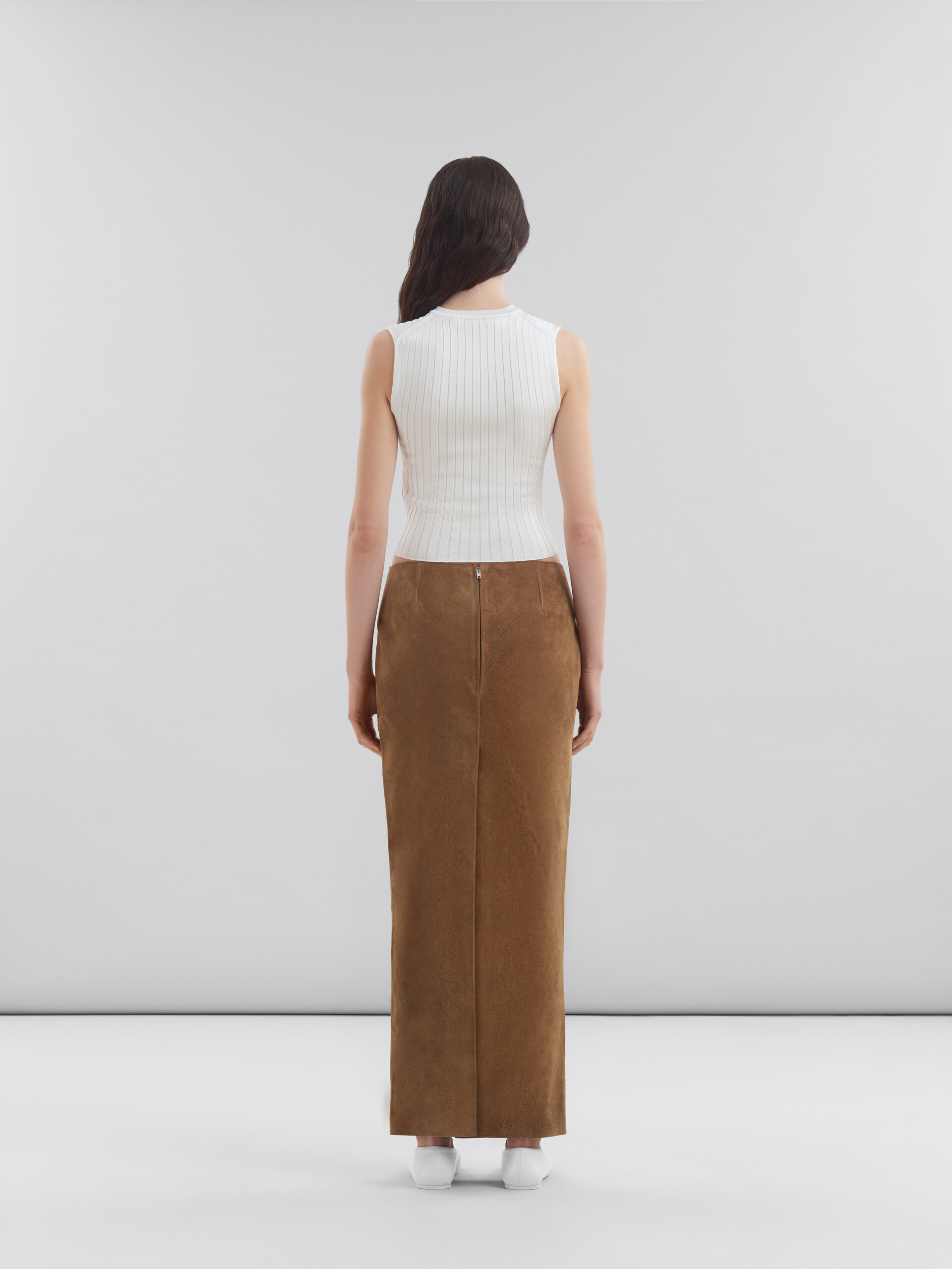 ブラウン スエードレザー製 ペンシルスカート - スカート - Image 3