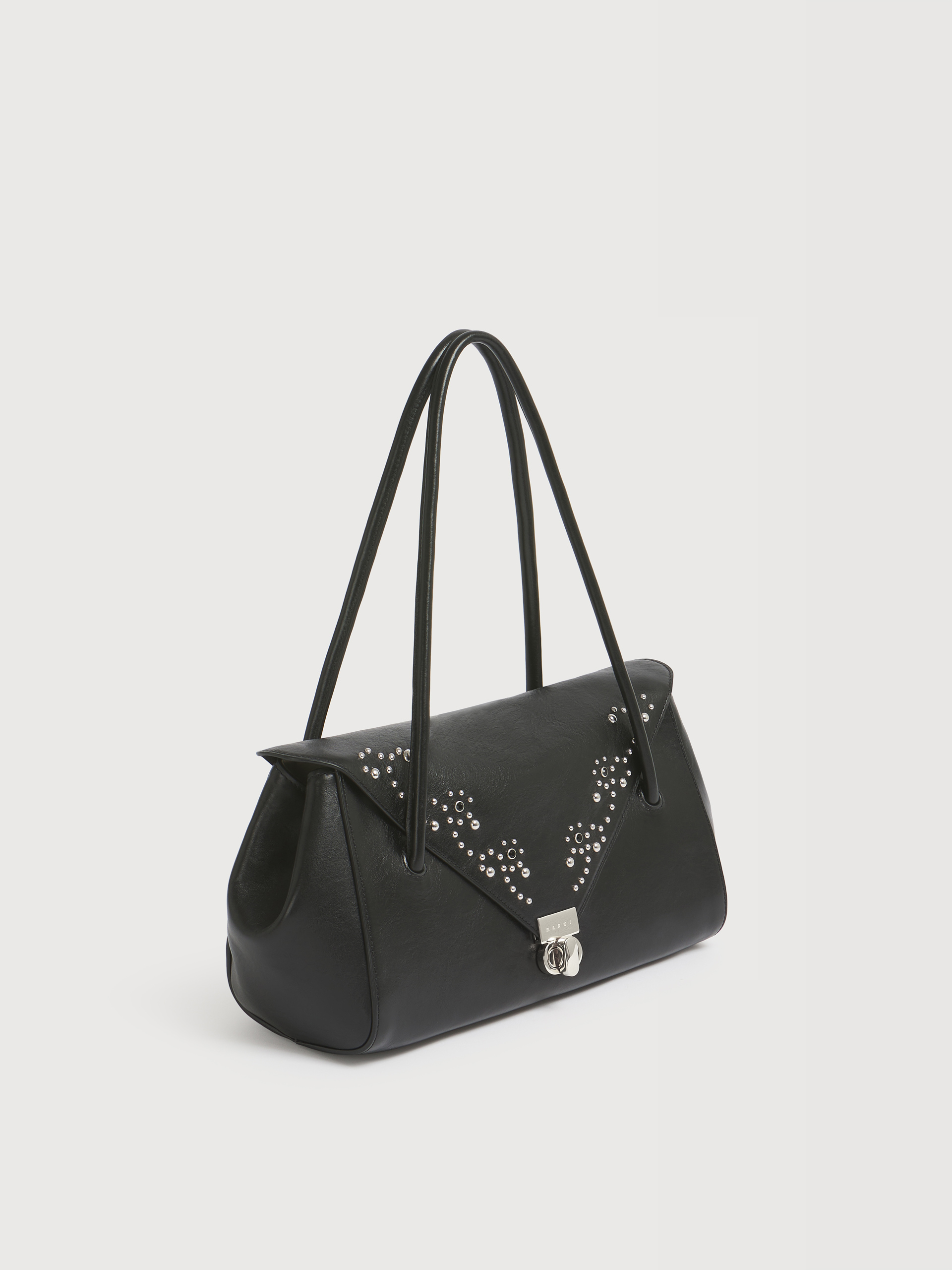 Black leather E/W shoulder bag with studs - Shoulder Bags - Image 3