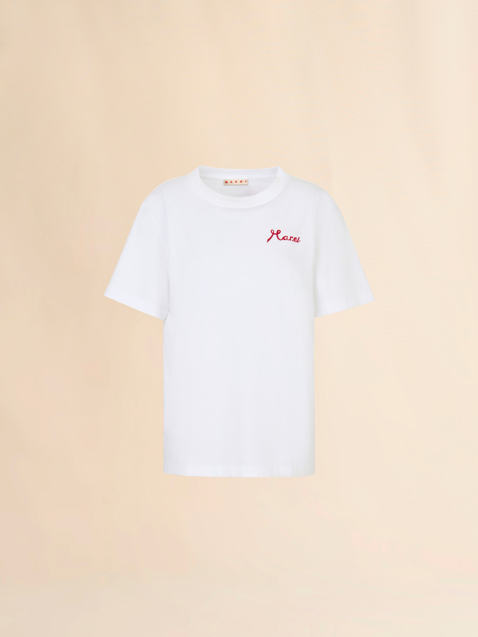 White cotton T-shirt with flocked Marni logo - T-shirts - Image 1