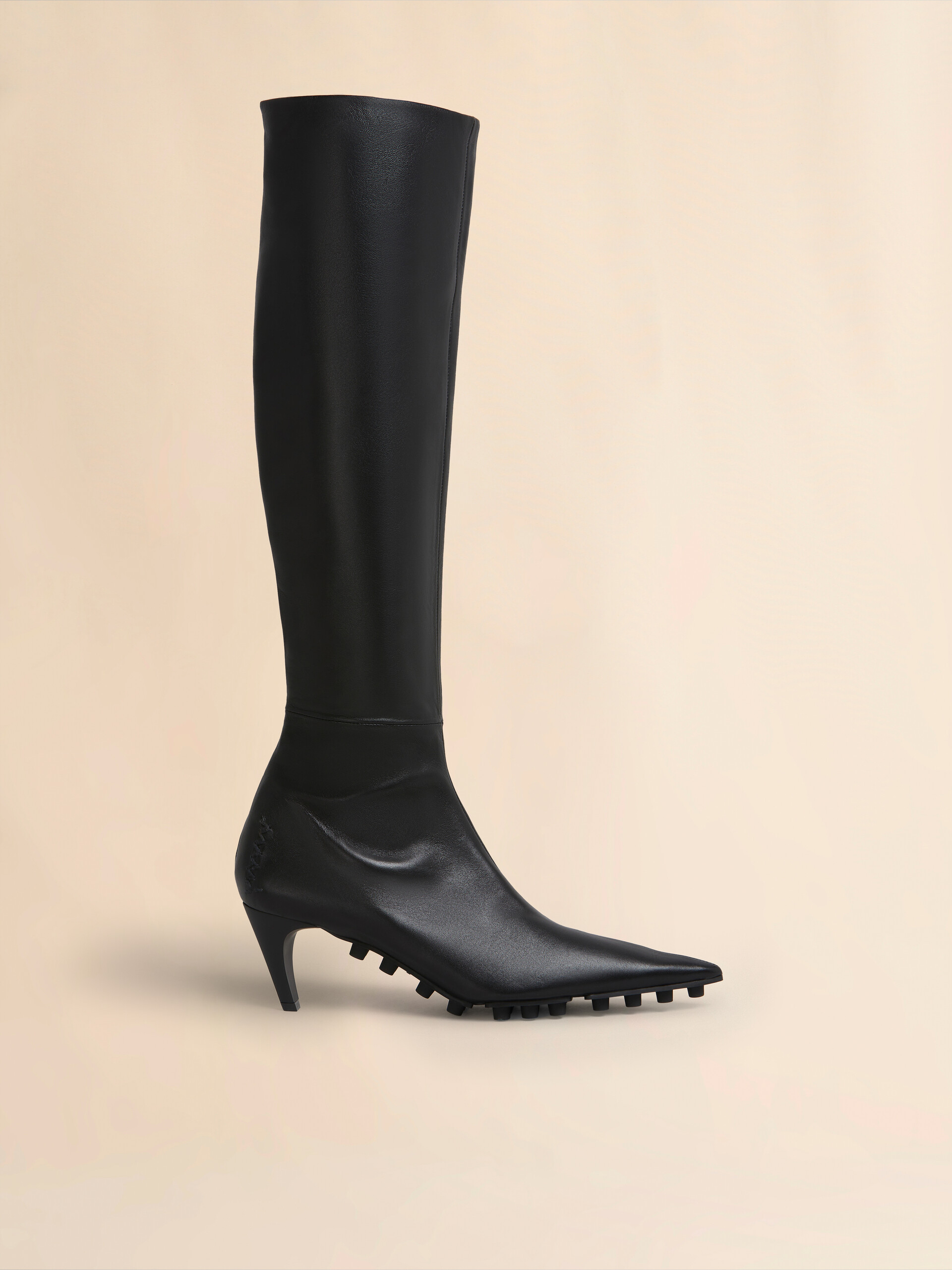 Black nappa knee-high Spike boot - Boots - Image 1