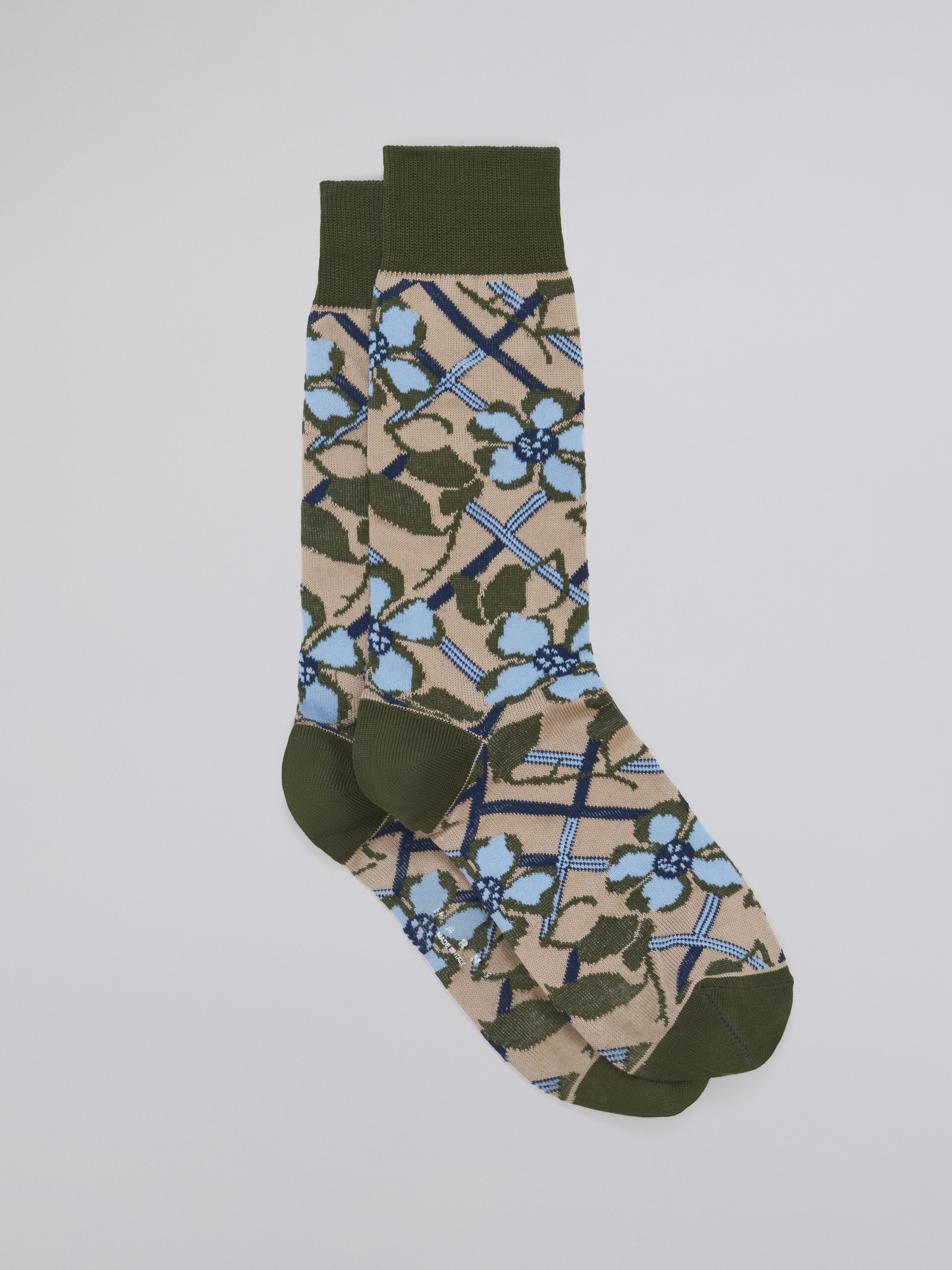 Brown floral cotton and nylon jacquard sock - Socks - Image 1