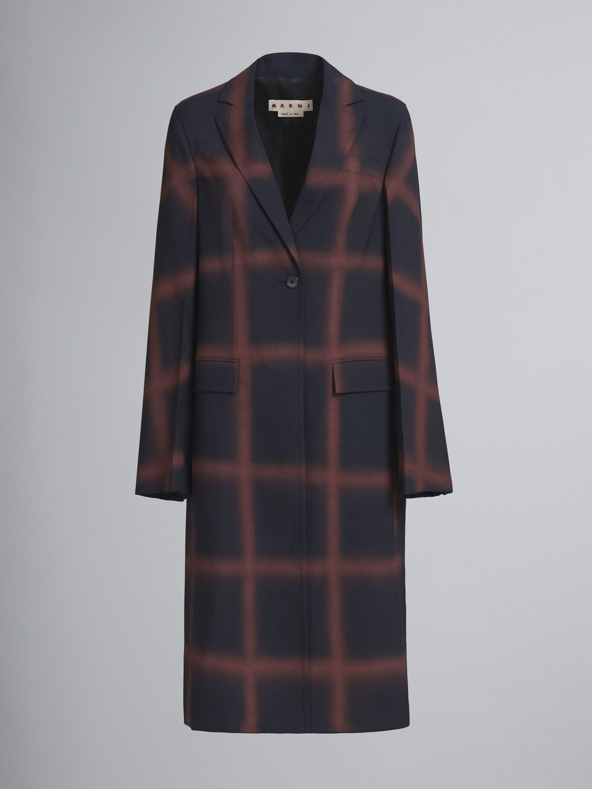 Virgin wool coat with hand-sprayed check design - Coats - Image 1