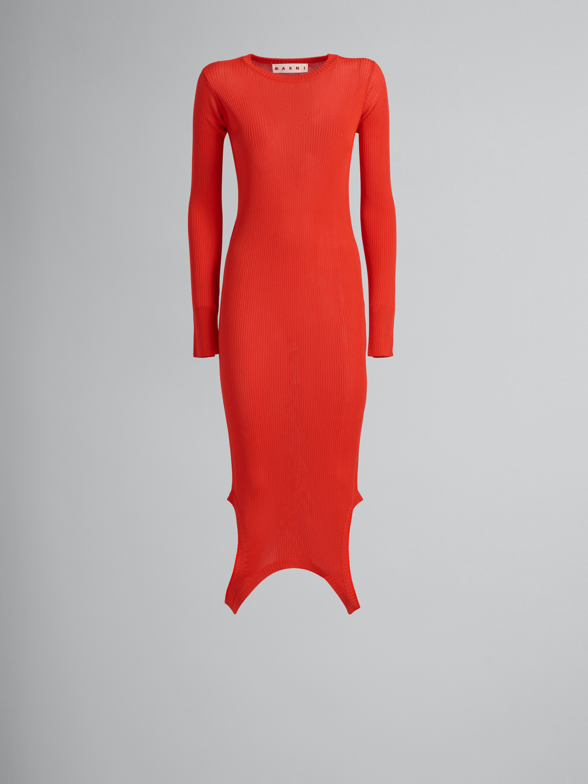 Red ribbed dress with press buttons - Pullovers - Image 1