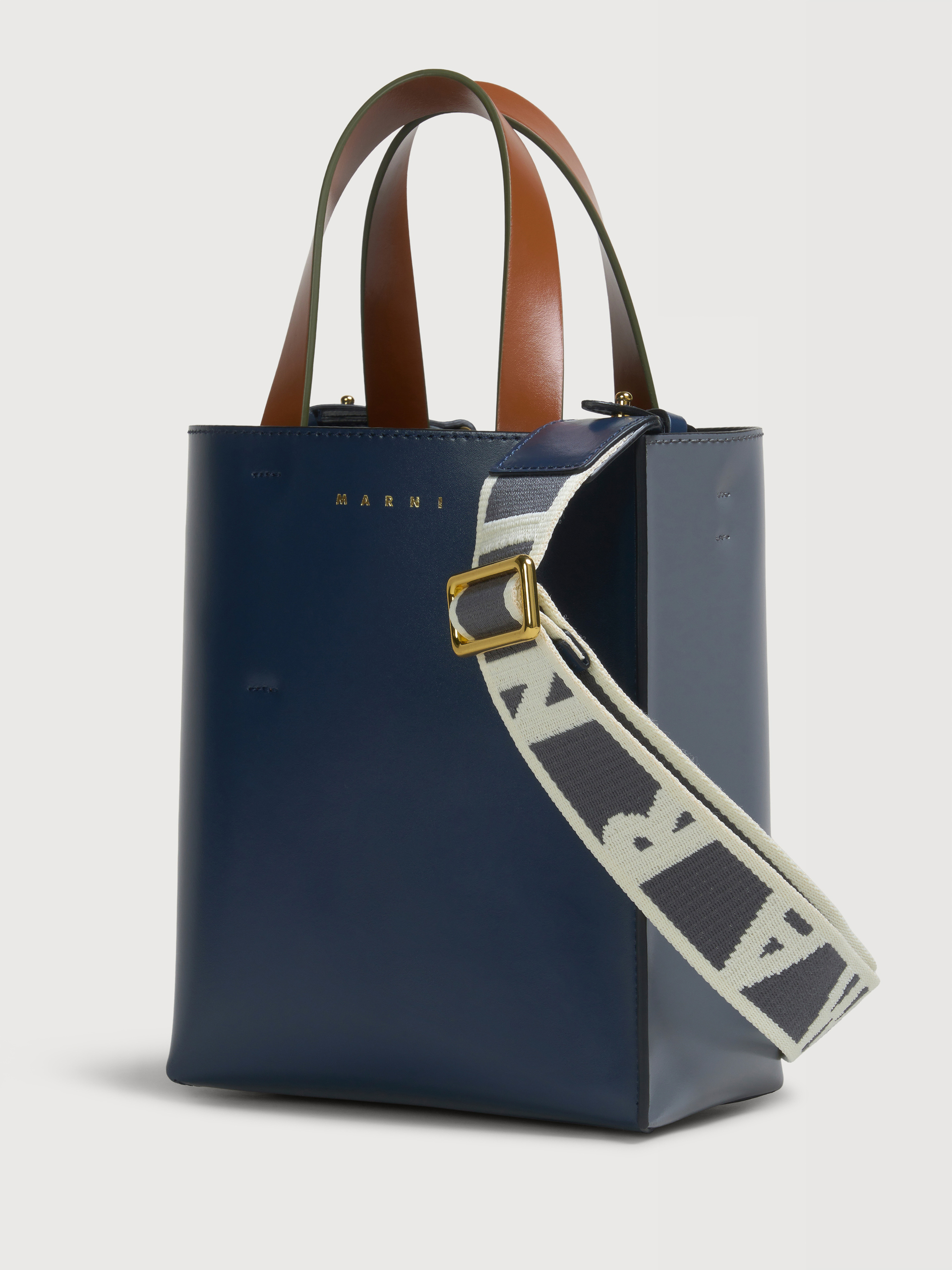 Blue grey and brown leather Museo mini bag - Shopping Bags - Image 4