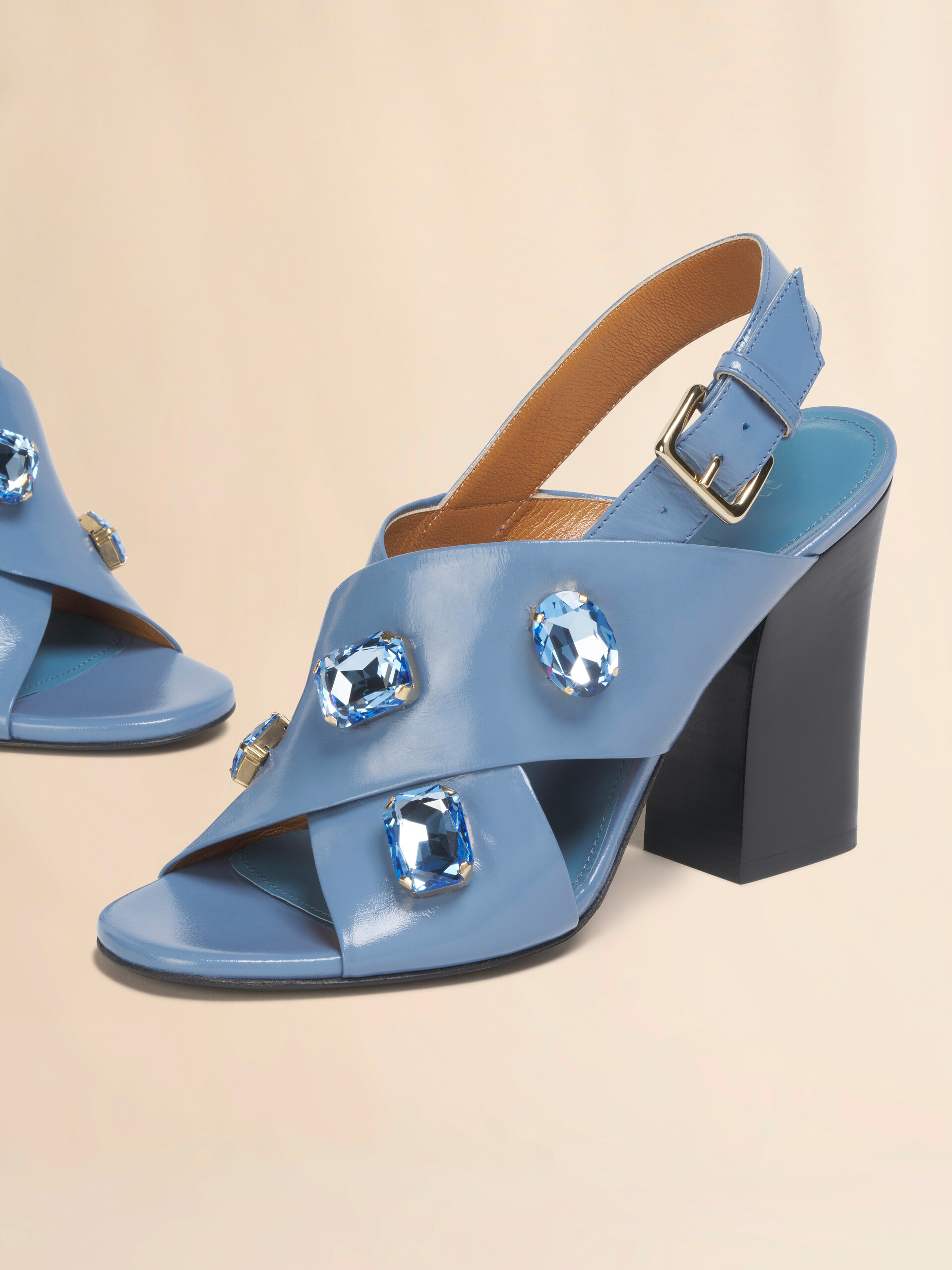 Light blue leather criss-cross sandal - Sandals - Image 5