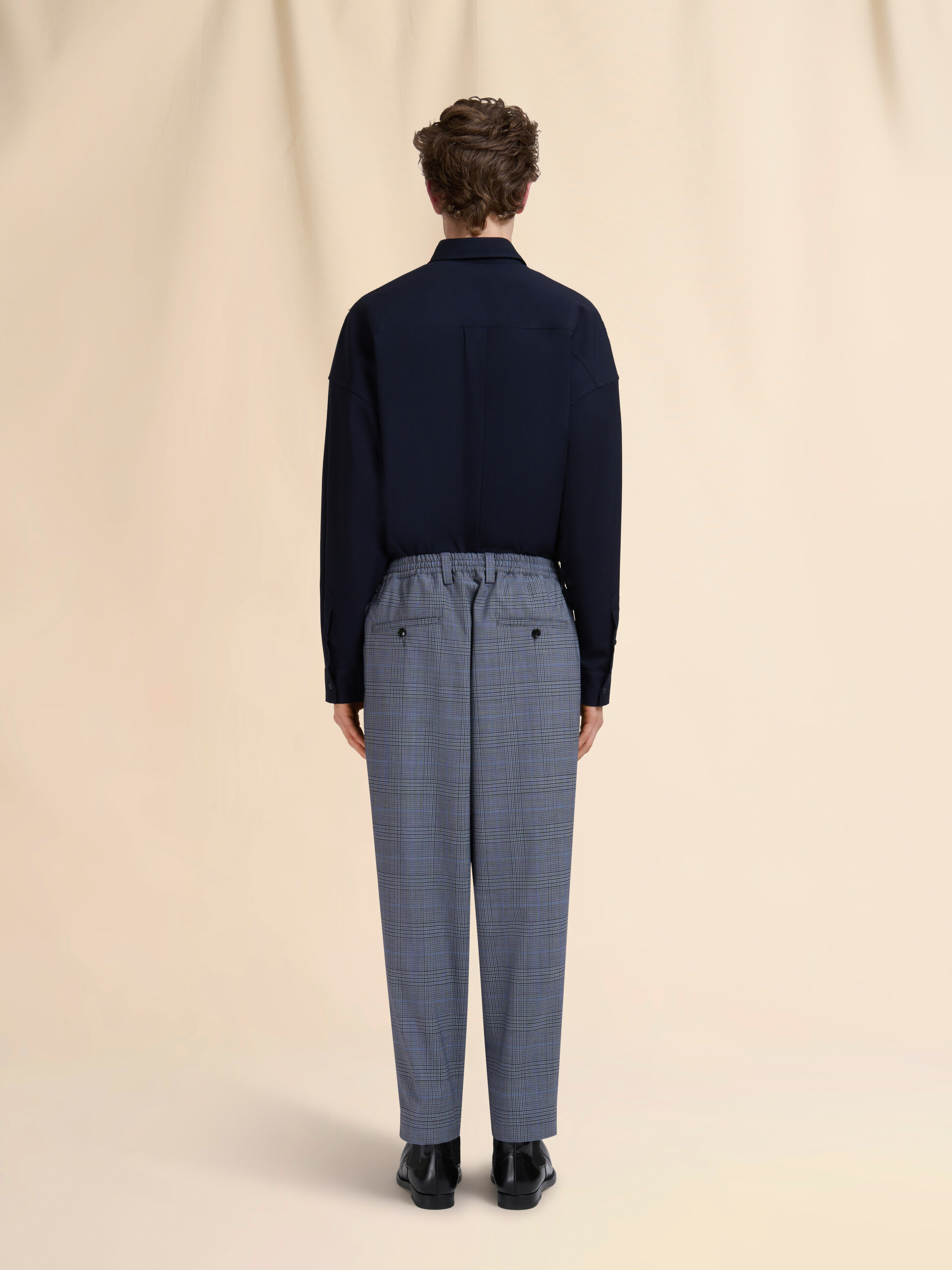 Blue checked wool trousers with drawstring waist - Pants - Image 3