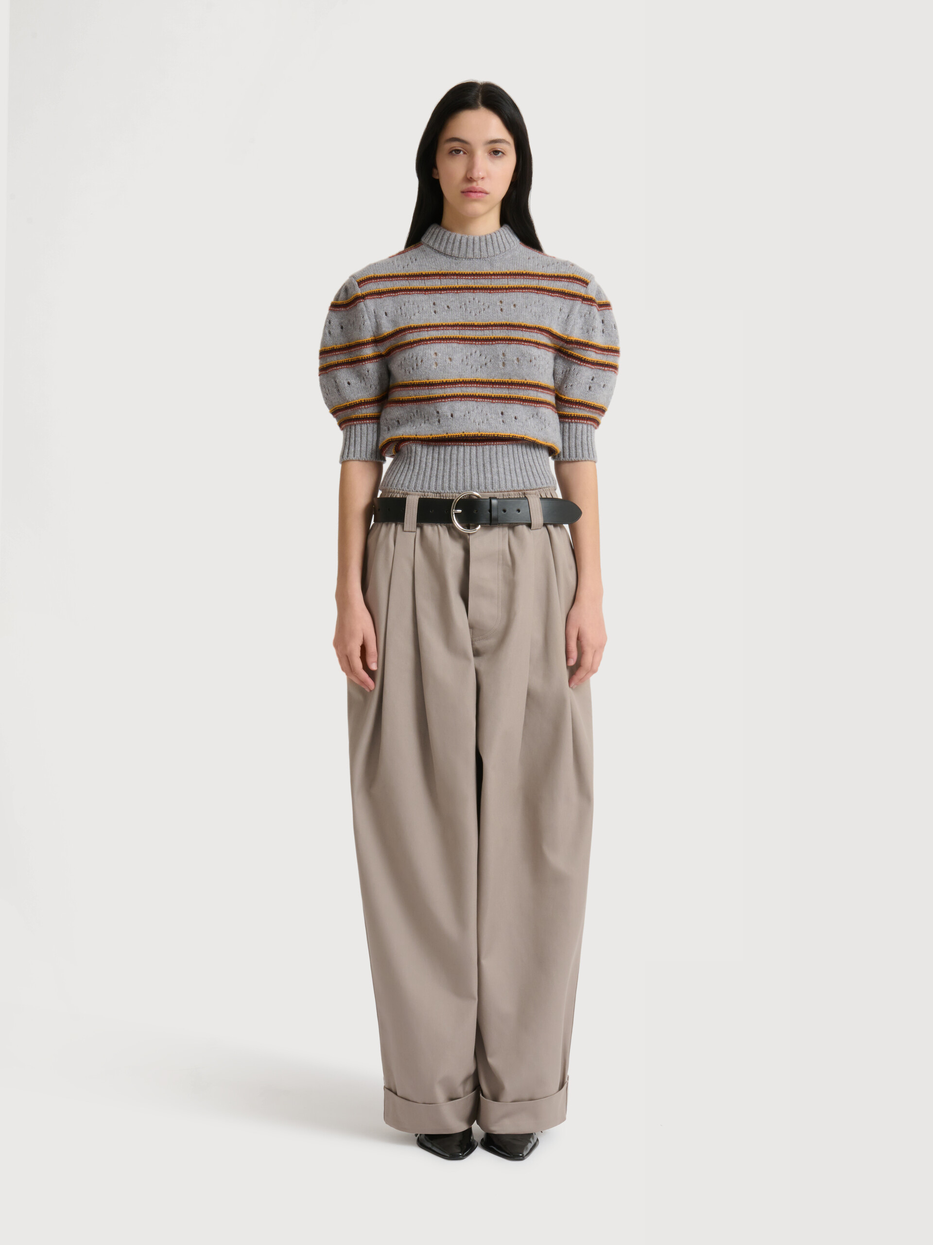 Grey canvas trousers with pleats - Pants - Image 2