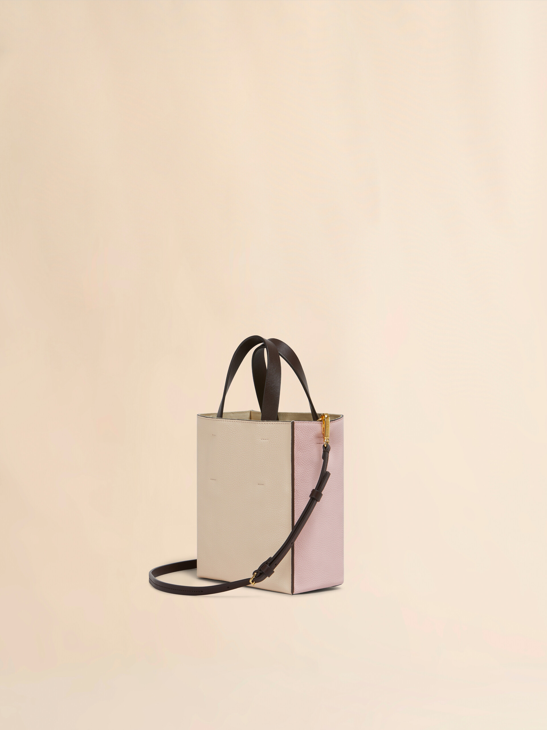 Museo Soft Mini Bag in ivory and brown leather with Marni Mending - Shopping Bags - Image 2