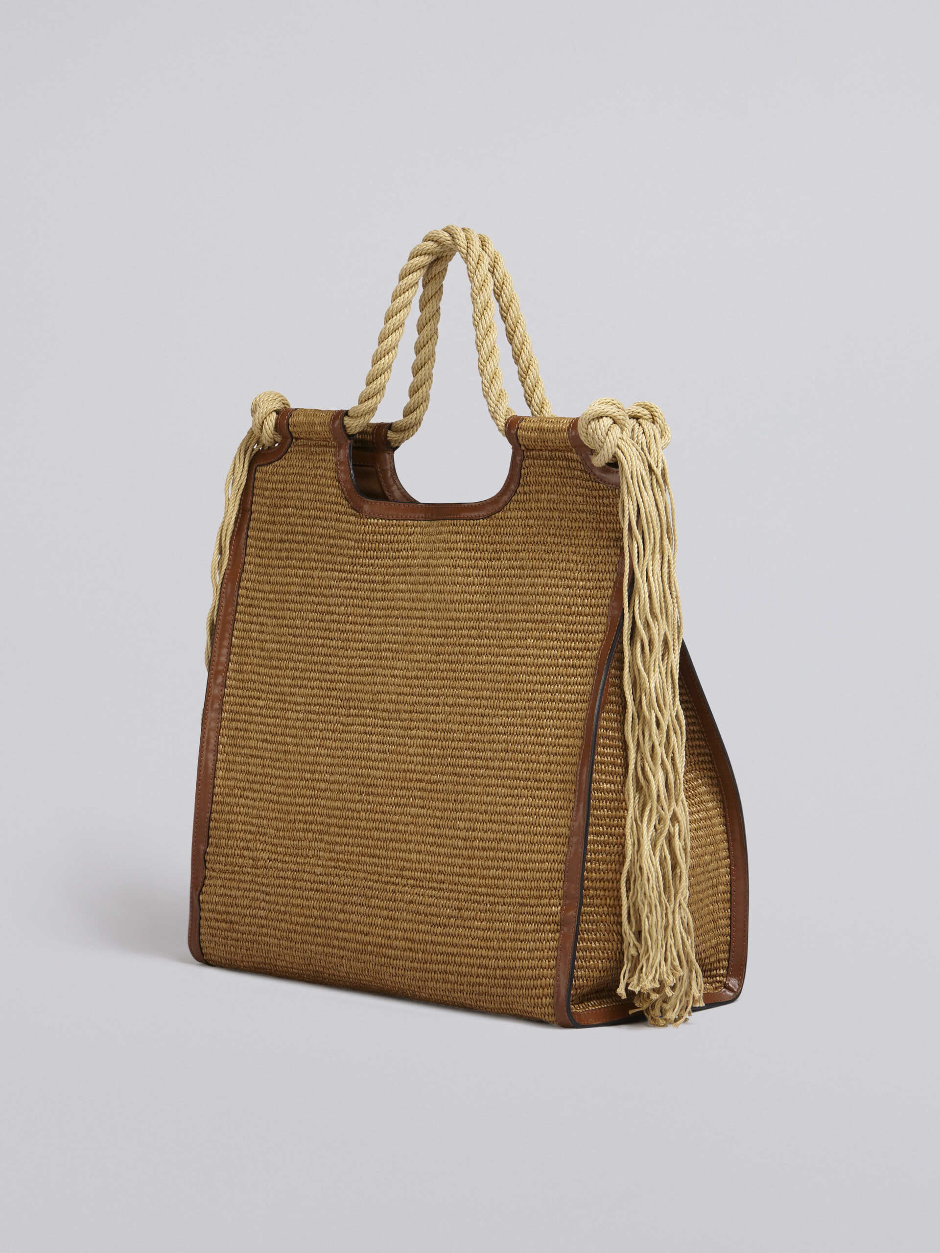 Marcel summer bag in brown leather and raffia with rope handles - Handbags - Image 2