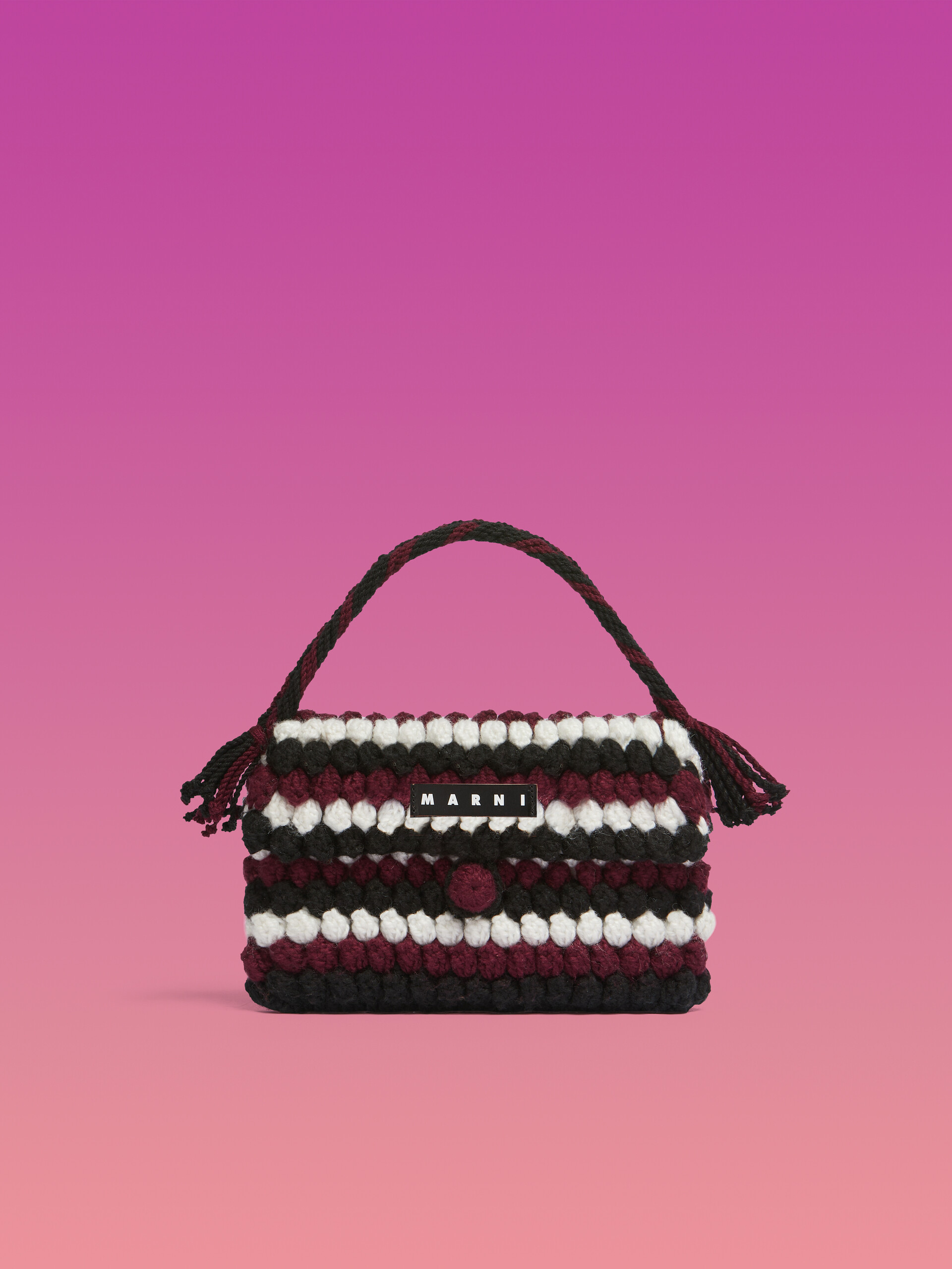 Blue Striped Crochet Marni Market Bread Handbag - Shopping Bags - Image 1